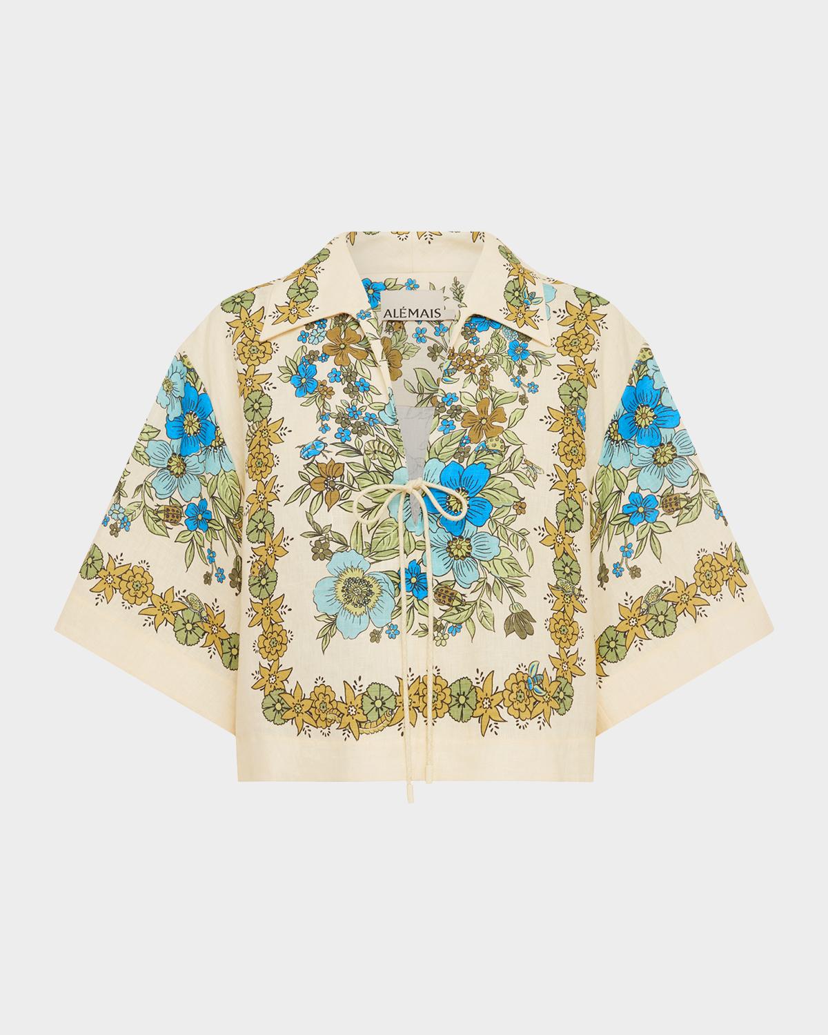 ALÉMAIS Sophia Boxy Floral-Print Linen Top