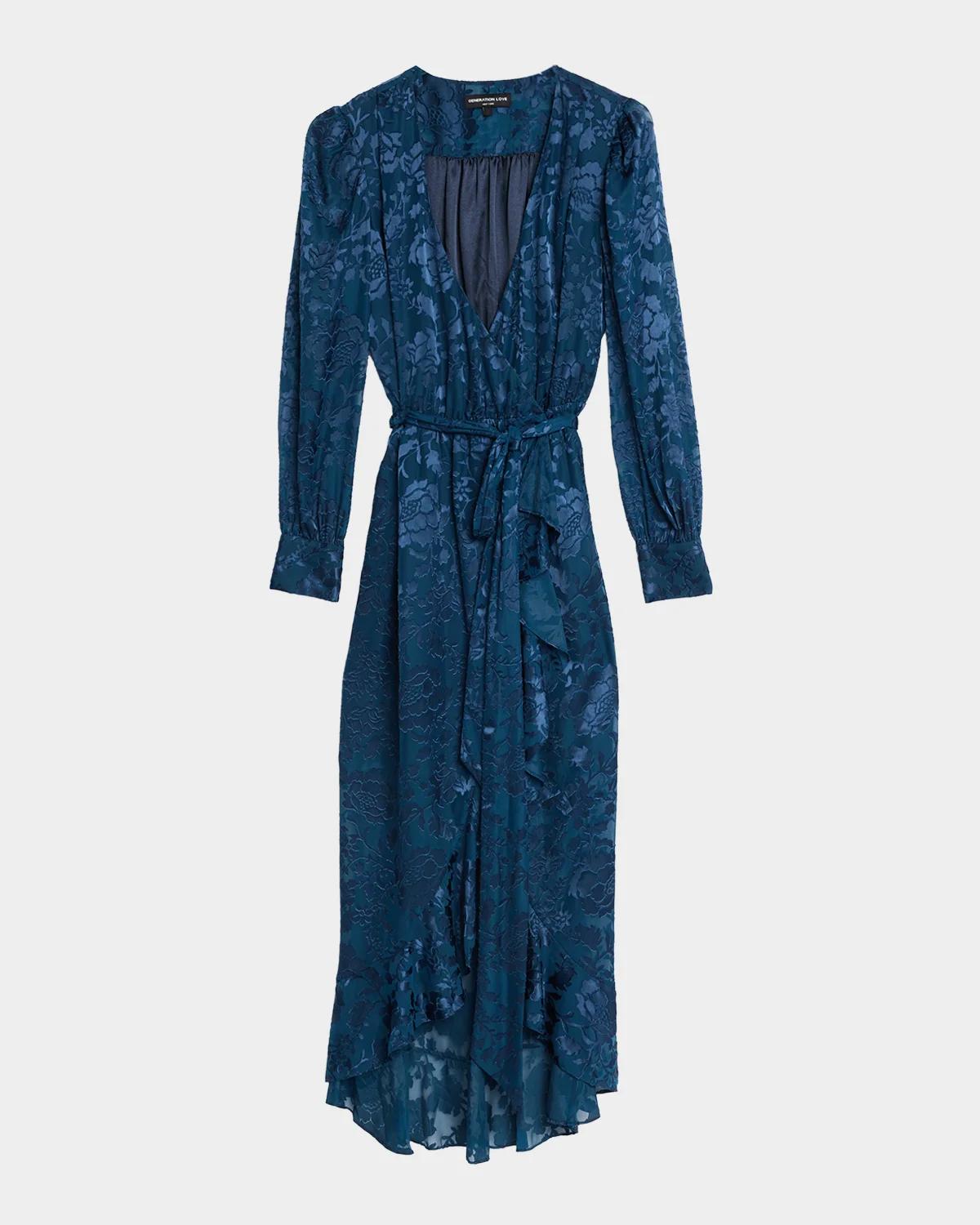 Generation Love Adelia Floral Jacquard Wrap Dress In Peacock