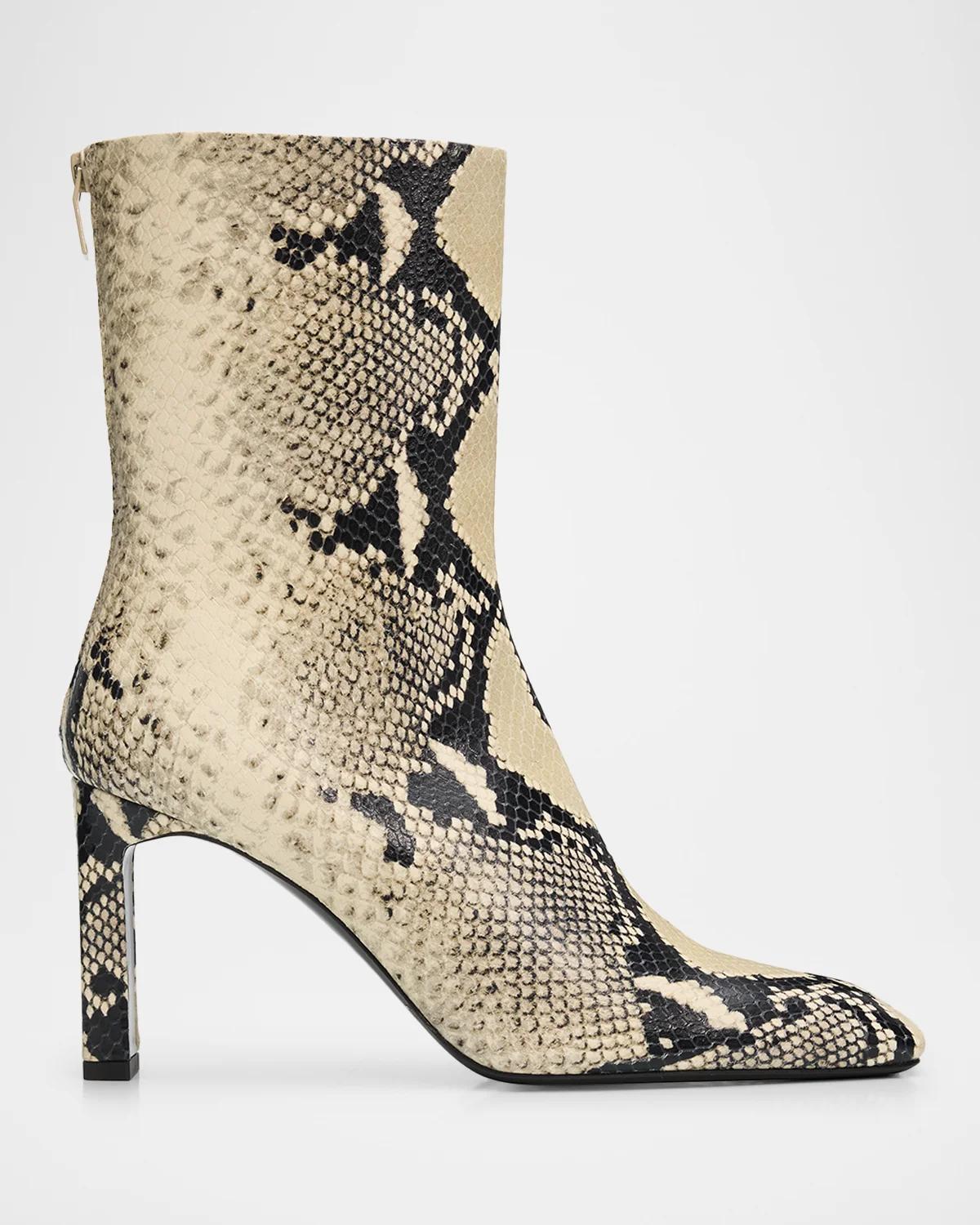 Totême Women's Python-embossed 85mm Leather Boots In Ecru/black