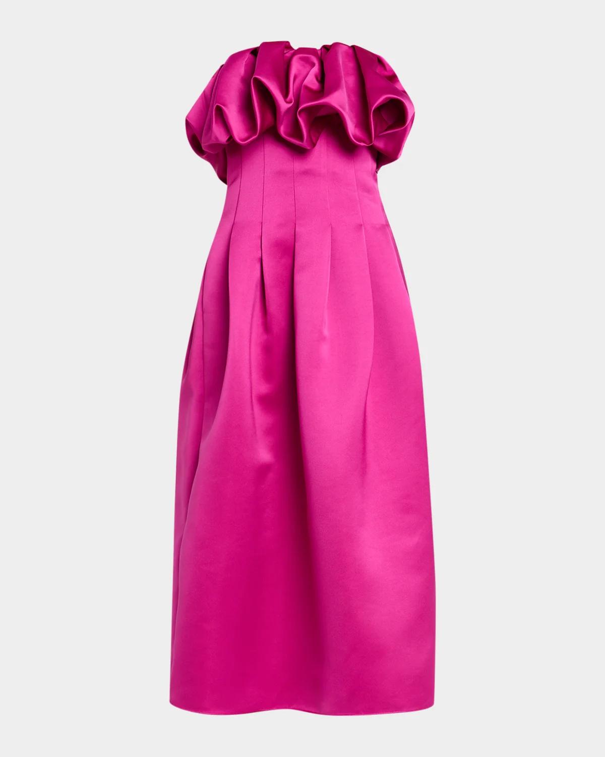 Ulla Johnson Cosima Strapless Satin Tea-Length Dress