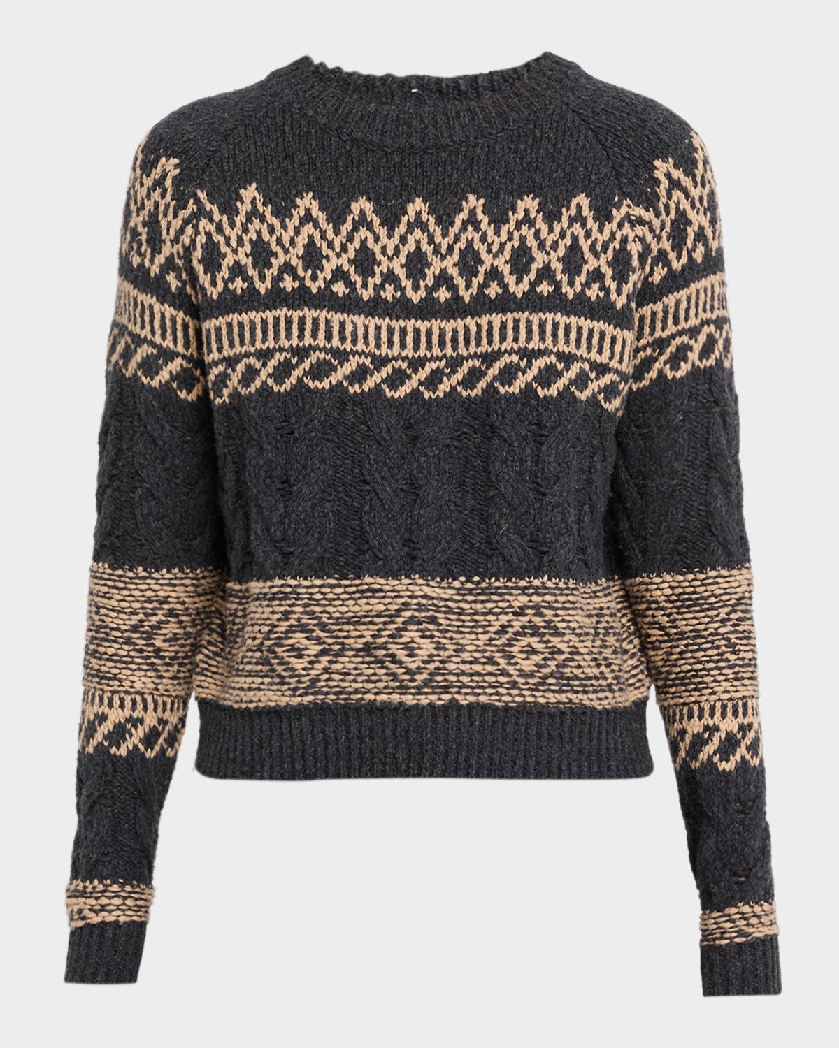 Autumn Cashmere Cable-Knit Fair Isle Cotton Sweater