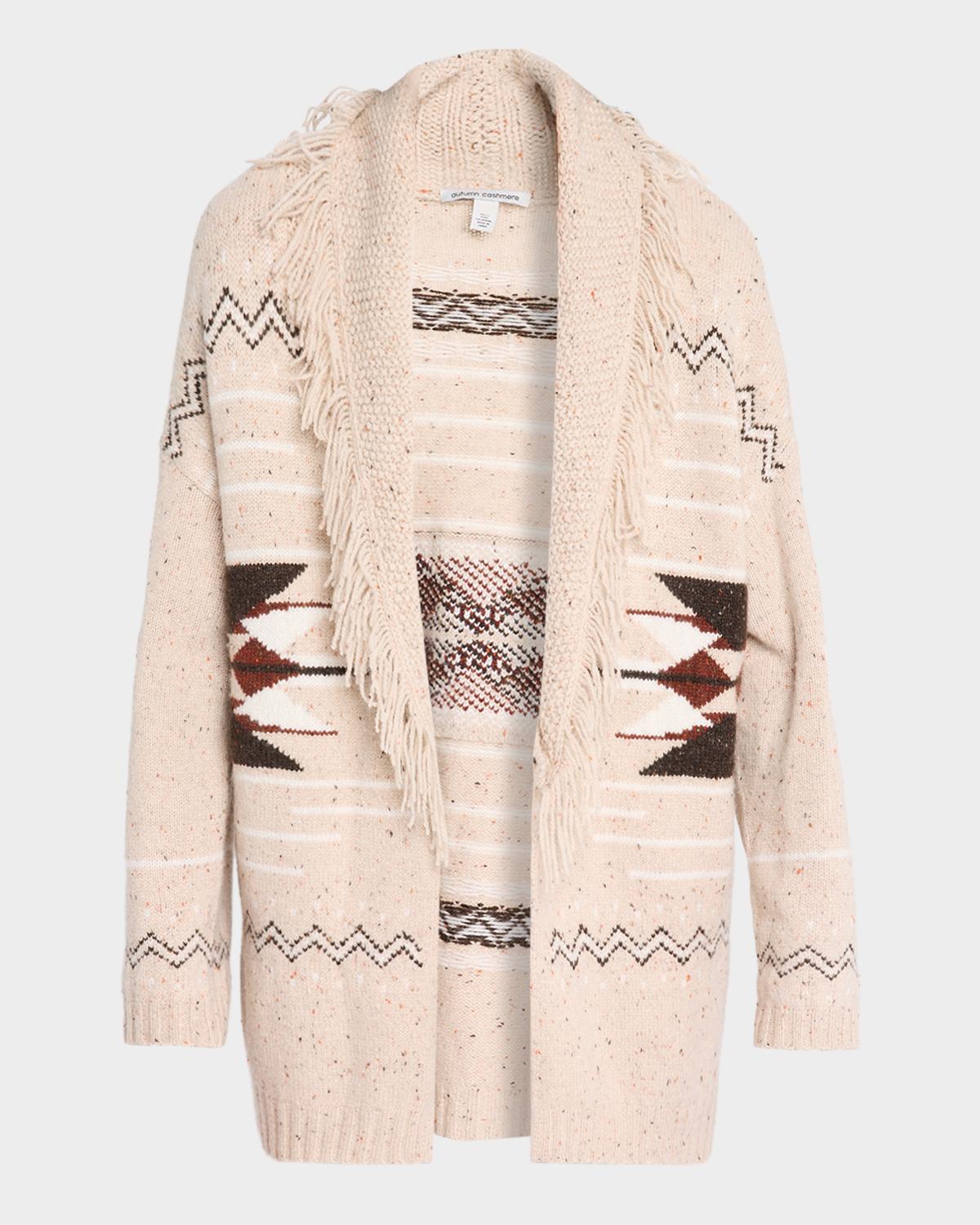 Autumn Cashmere Cashmere Geometric Fringe-Trim Cardigan