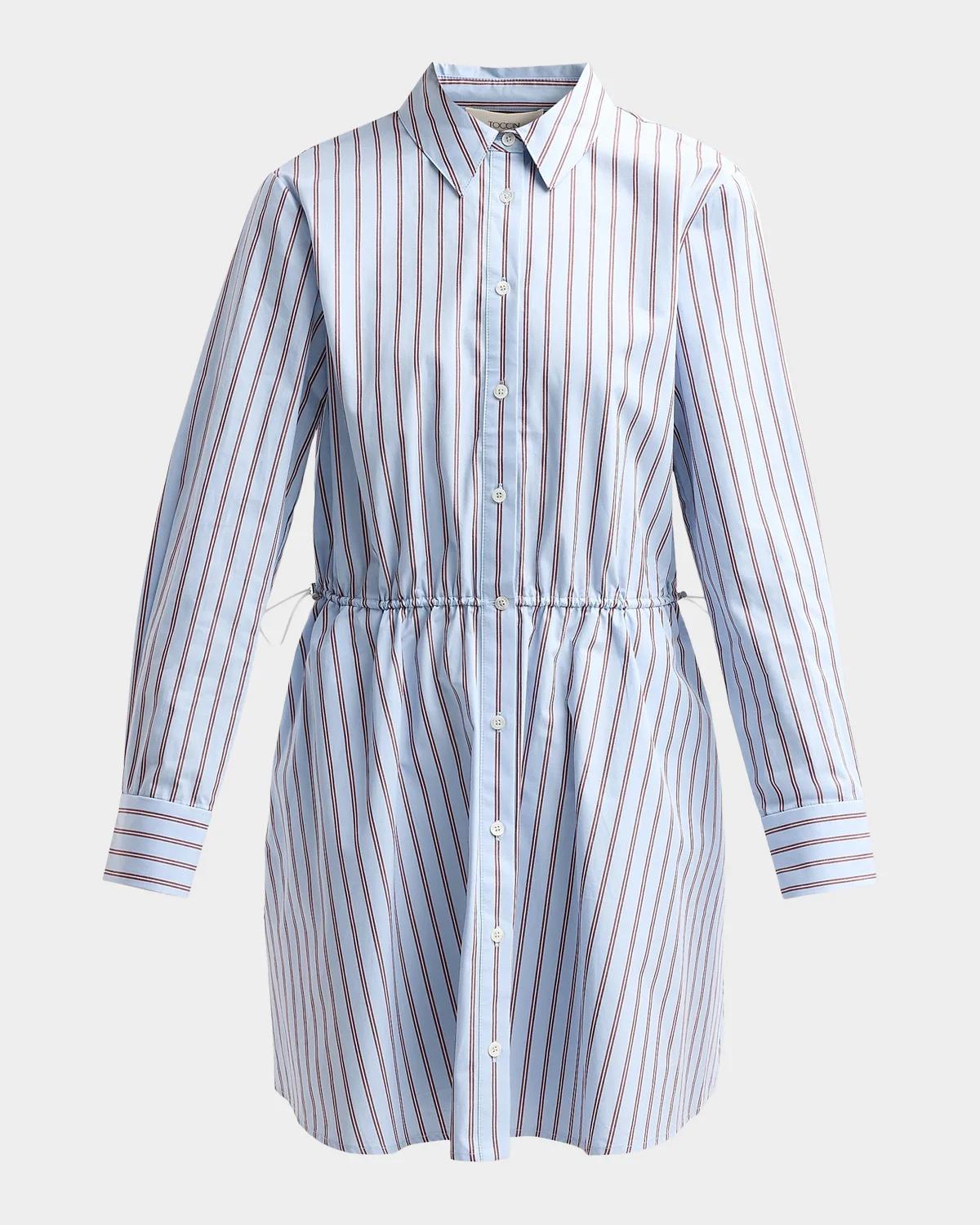 Toccin Kirby Long-Sleeve Striped Poplin Mini Shirtdress