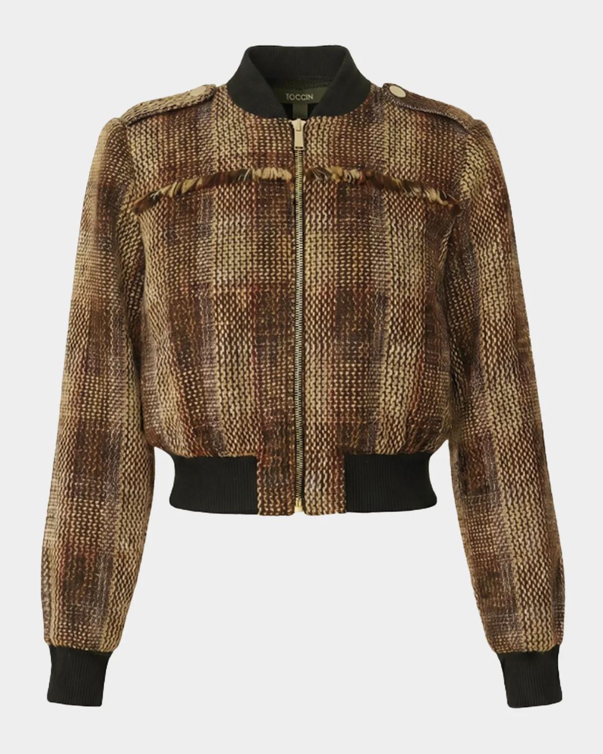 Toccin Pierce Plaid Tweed Bomber Jacket