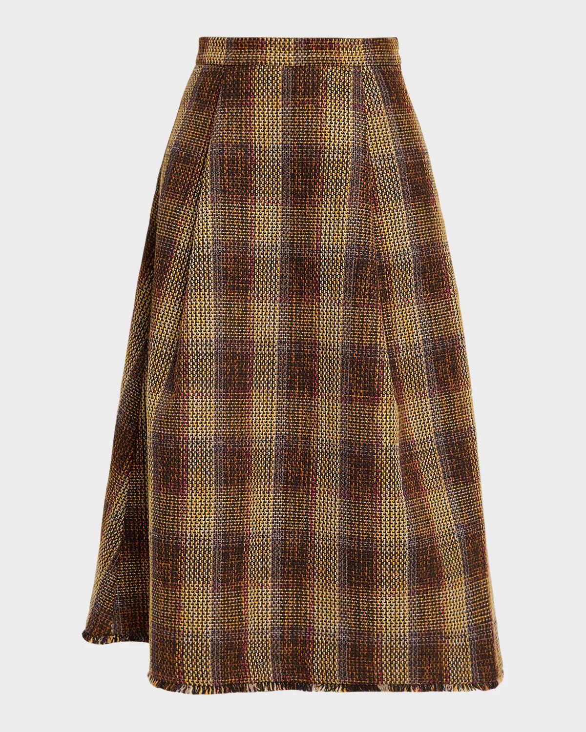 Toccin Stacy Plaid A-Line Midi Skirt