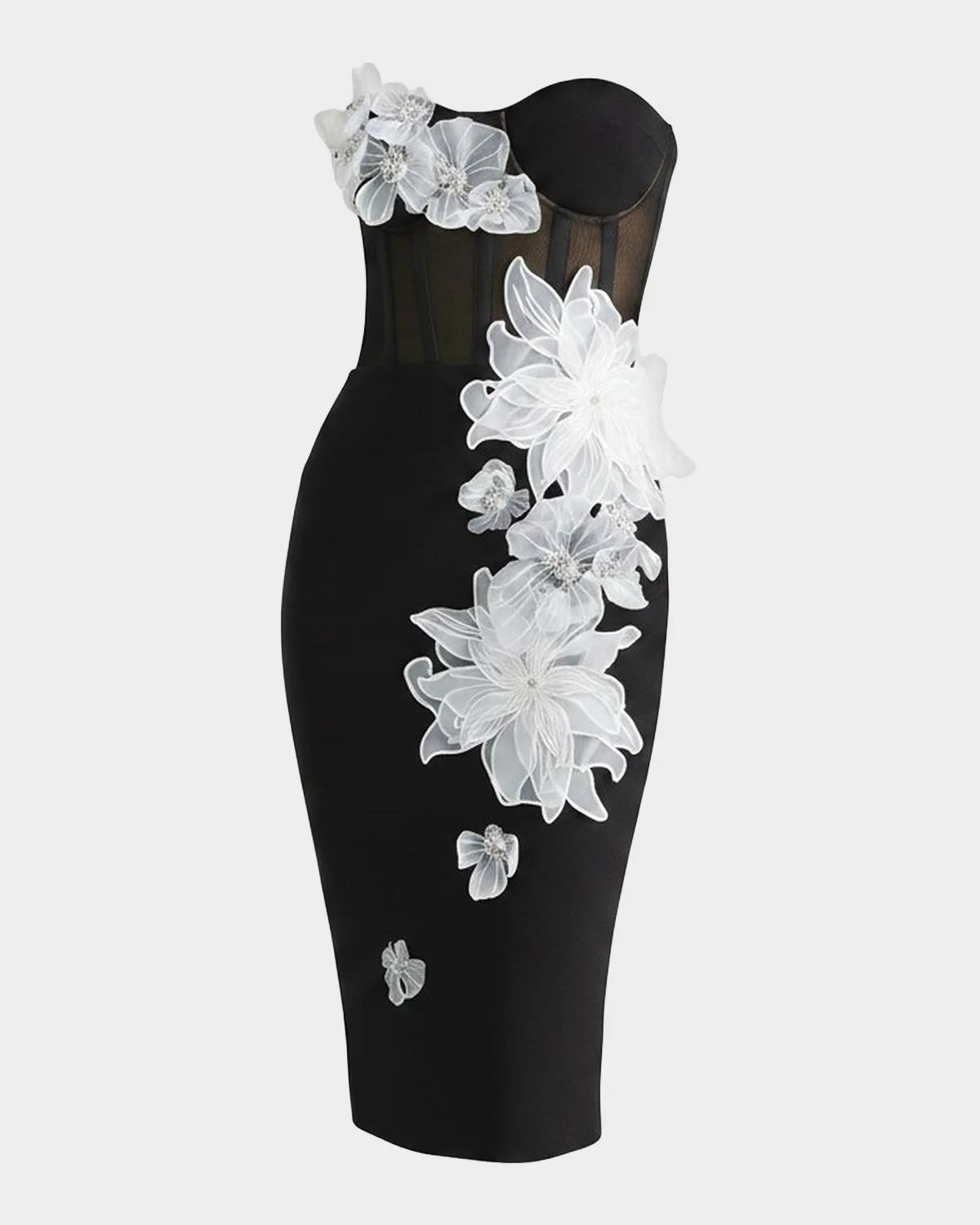HELSI Rowan Strapless Floral Applique Bodycon Midi Dress