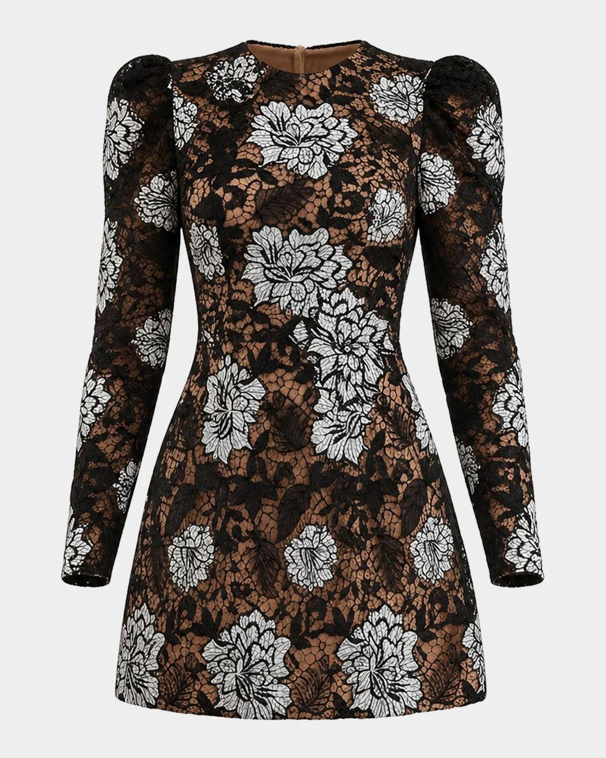 HELSI Ines Puff-Sleeve Floral Lace Mini Dress