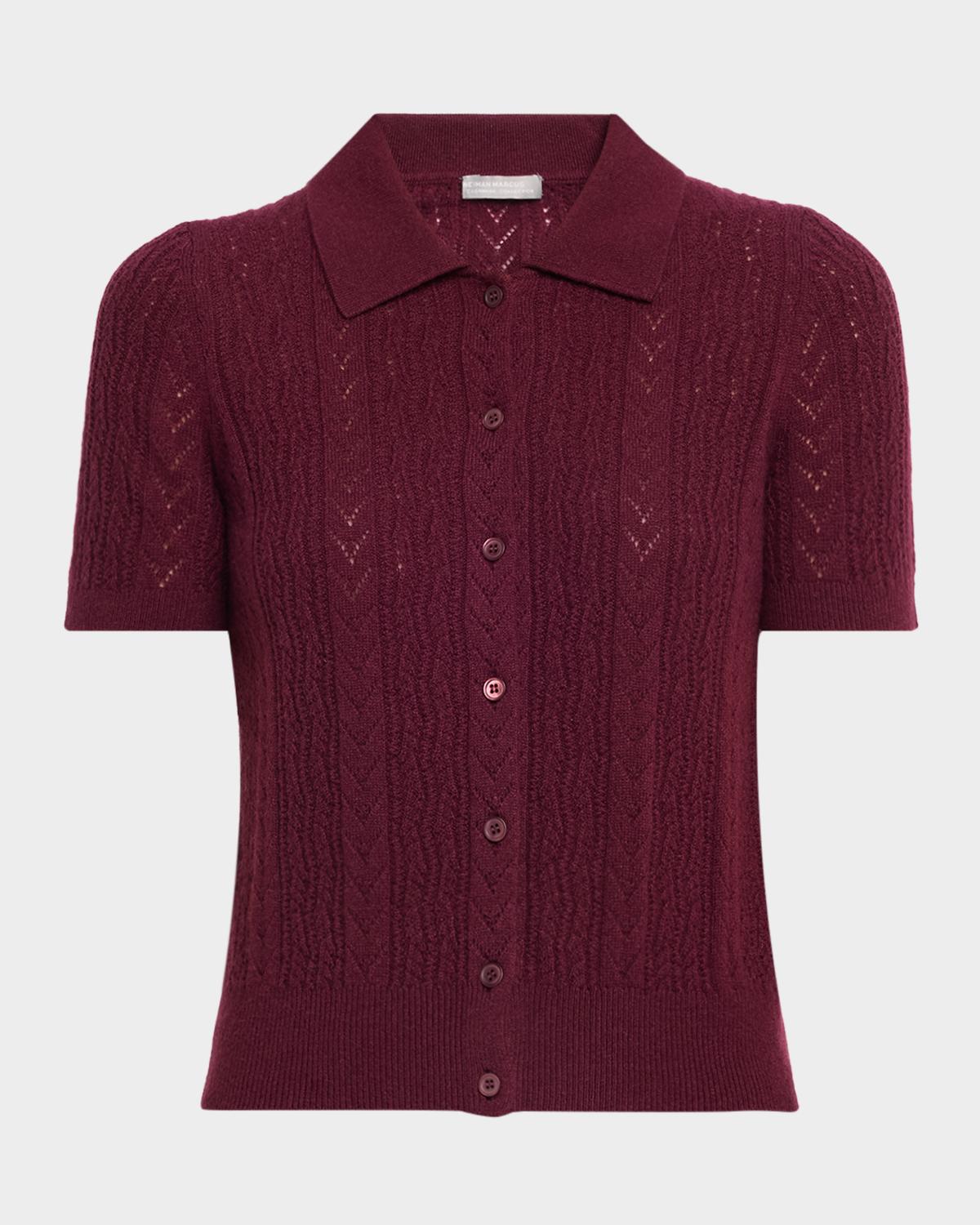 Neiman Marcus Pointelle-Knit Cashmere Polo