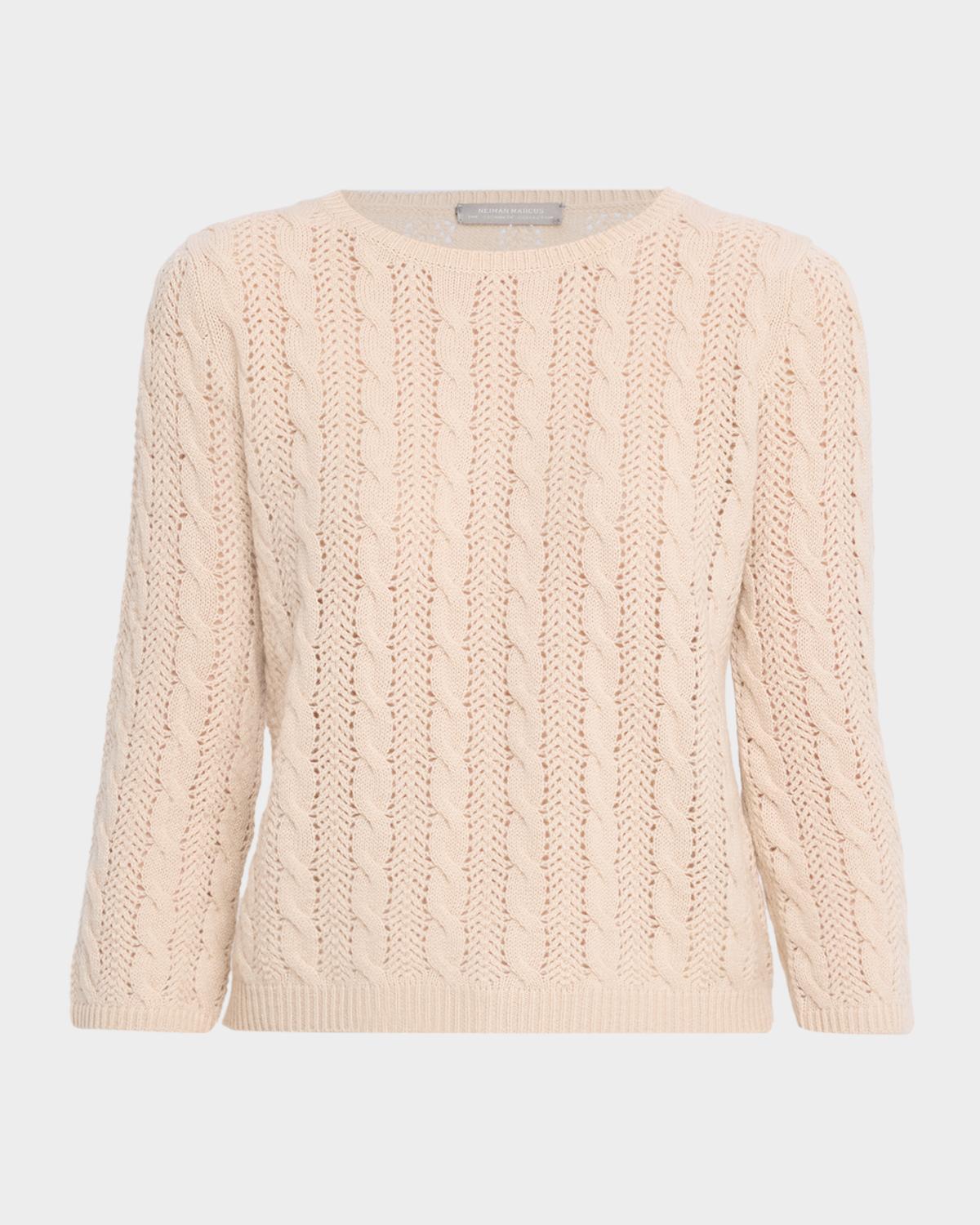 Neiman Marcus Pointelle Crewneck Cashmere Sweater