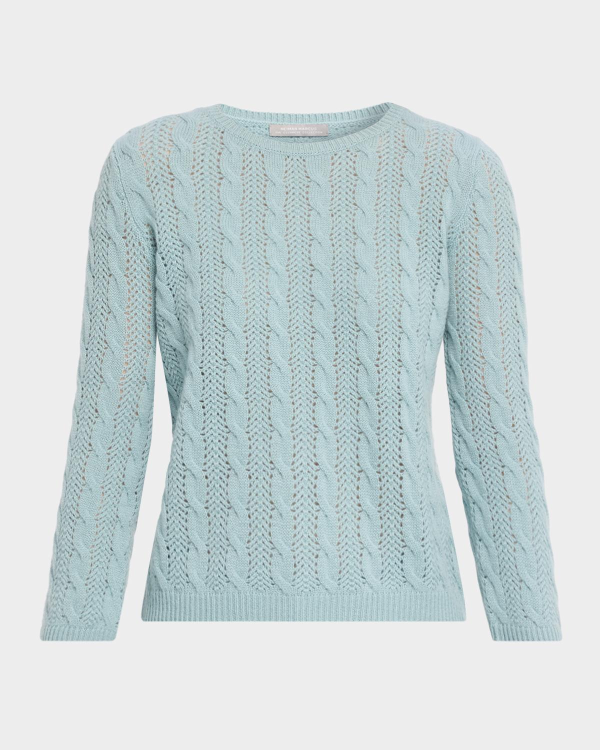 Neiman Marcus Pointelle Crewneck Cashmere Sweater