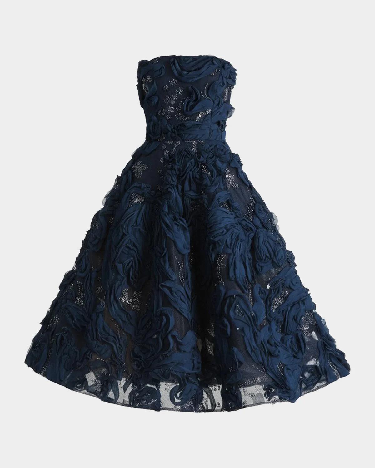 Helsi Florence Strapless Beaded Floral Mesh Gown In Midnight B