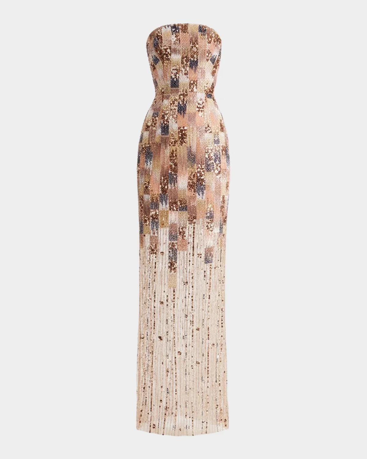 Helsi Cher Strapless Sequin Column Gown In Champagne