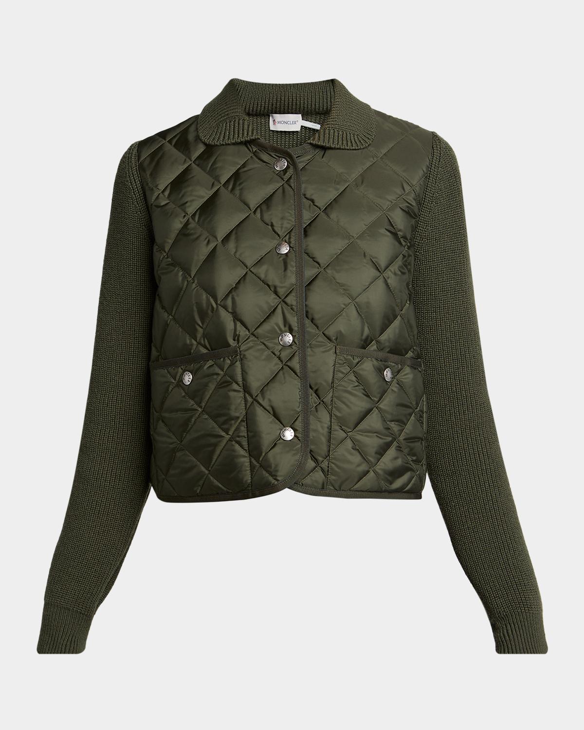 Diamond Quilted Padded Wool Cardigan