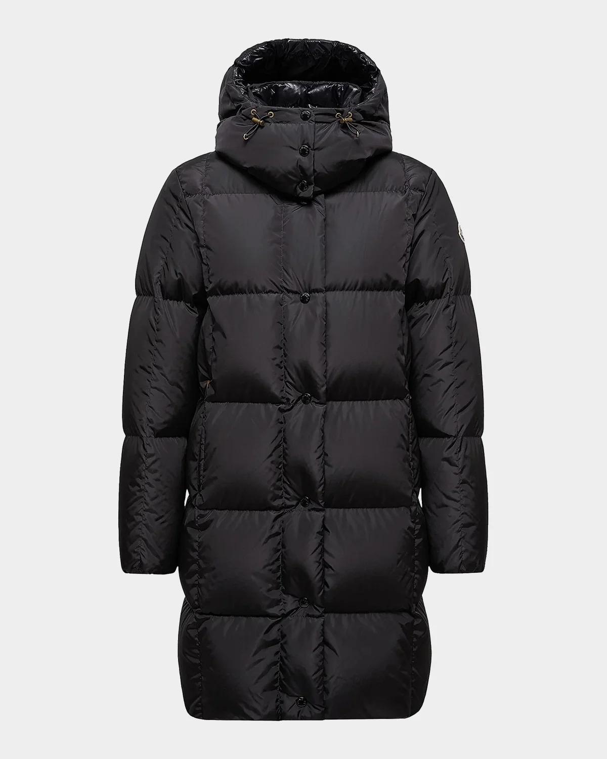 Moncler Litte Square-Quilted Hooded Long Down Jacket