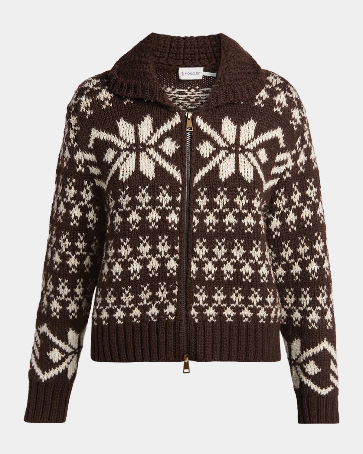 Wool-Blend Snowflake Zip Cardigan
