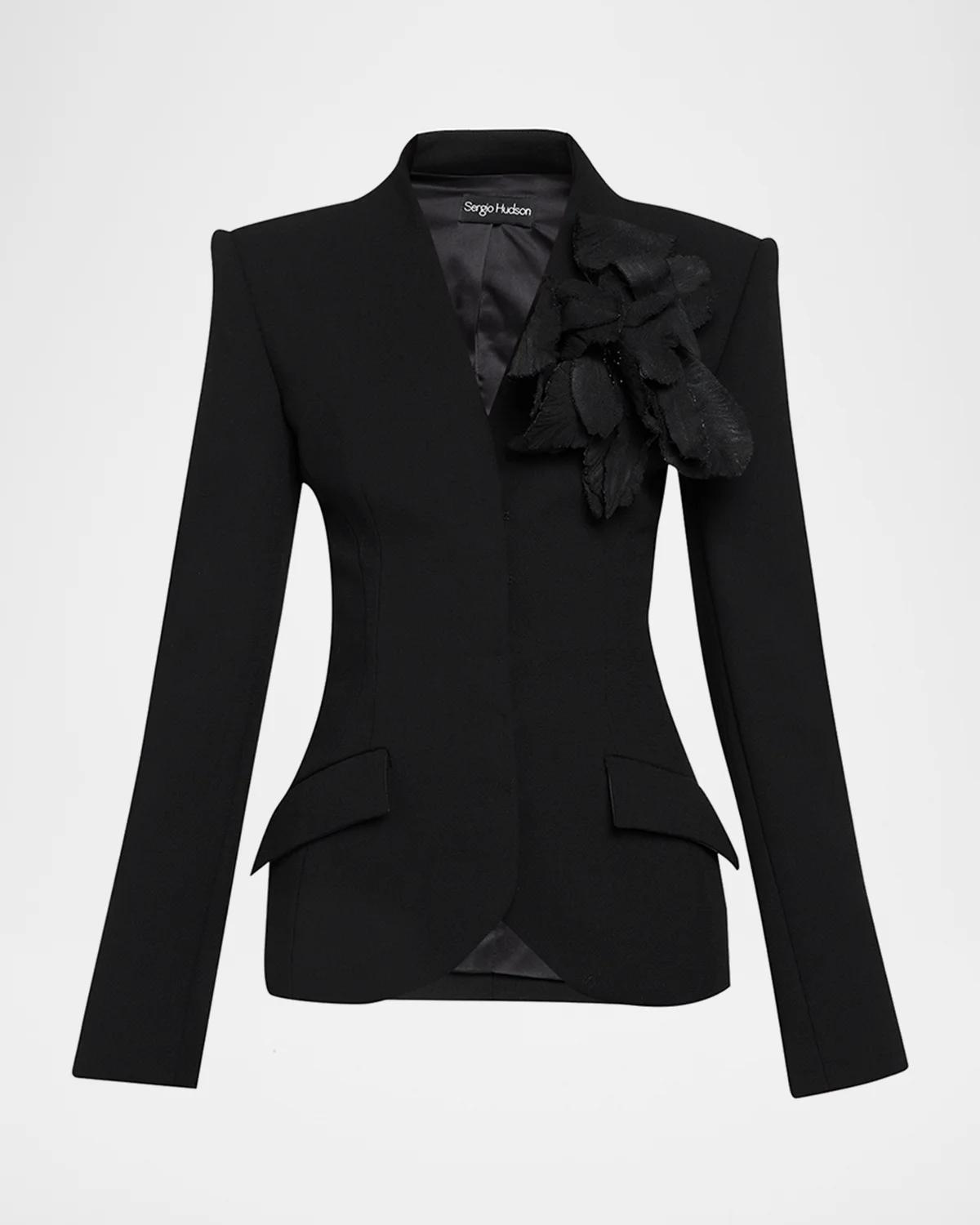 Collarless Slim Tailored Wool-Blend Jacket