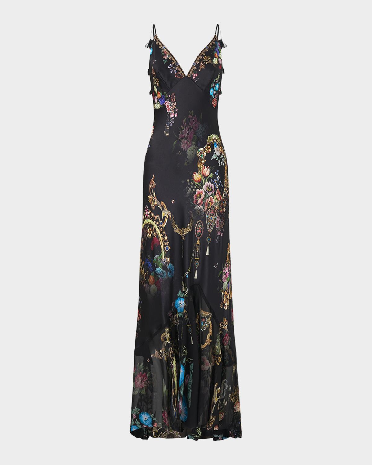 Camilla Night Garden V-Neck Flounce-Hem Slip Dress