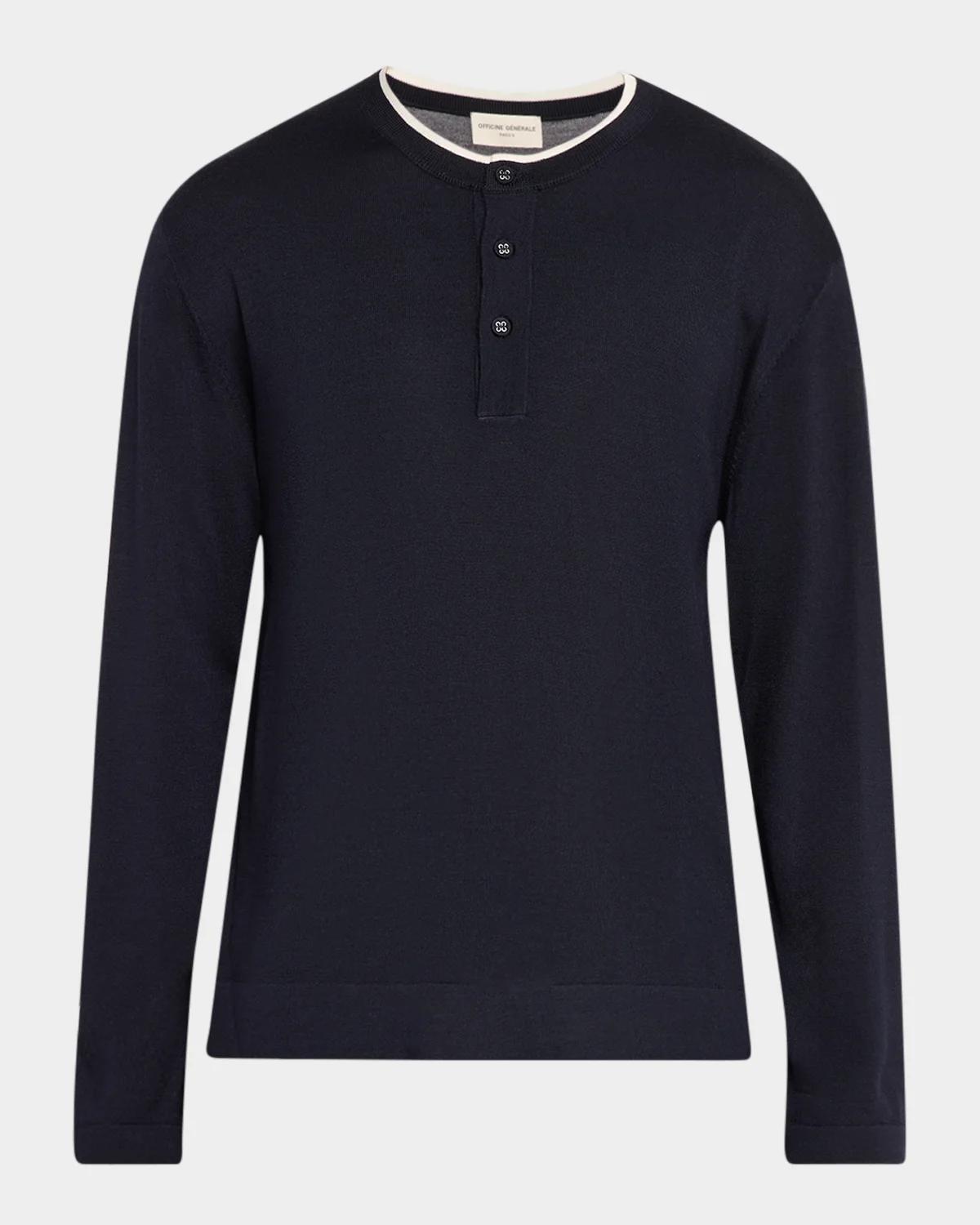 Officine Générale Men's Wool Tipped Long-Sleeve Henley T-Shirt