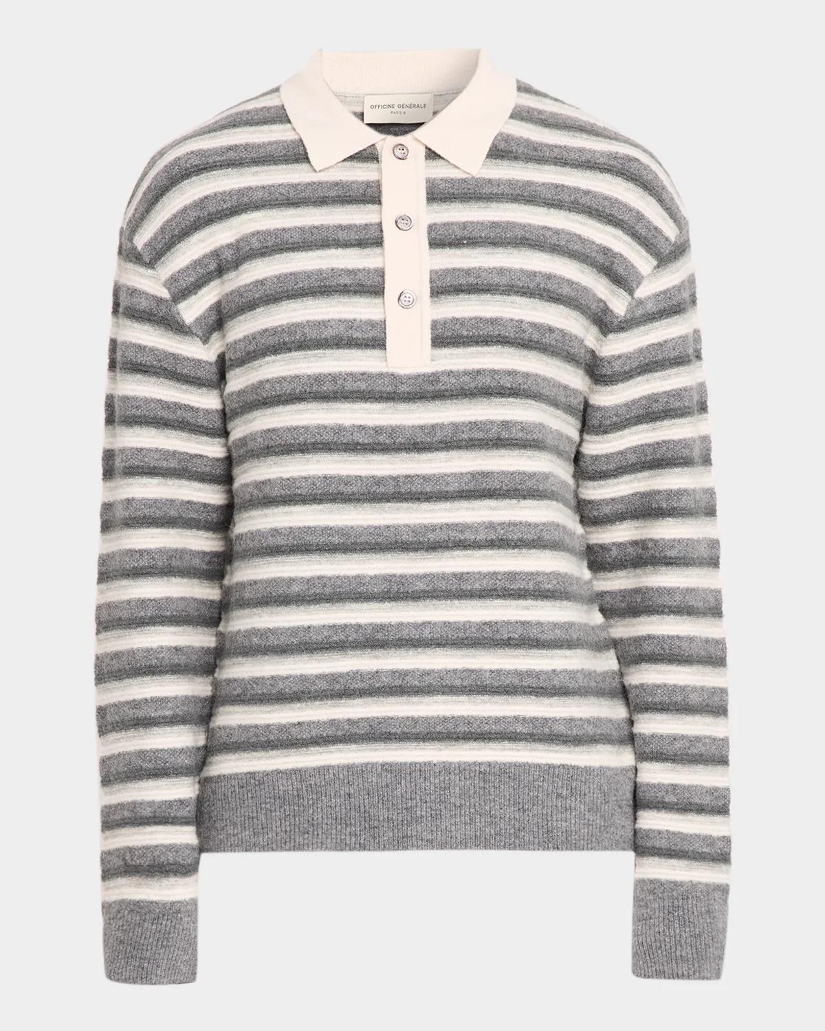 Officine Générale Men's Wool Stripe Polo Sweater