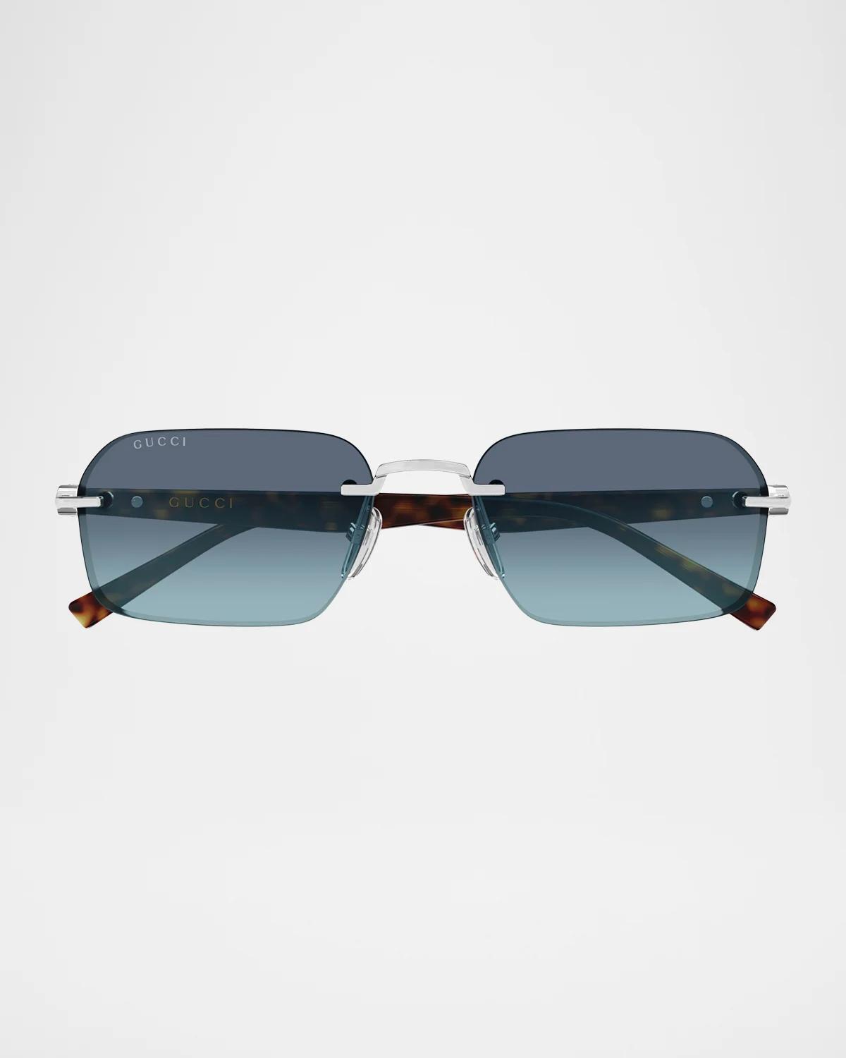 Men & apos;s GG2259S Special Rivets Rimless Metal & Recycled Acetate Rectangle Sunglasses