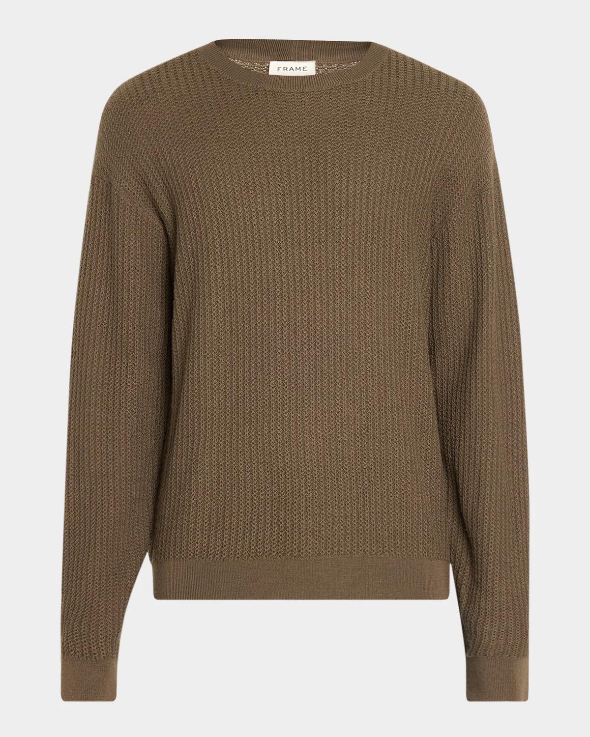 Frame Textured Wool Crewneck Sweater In Soft Taupe