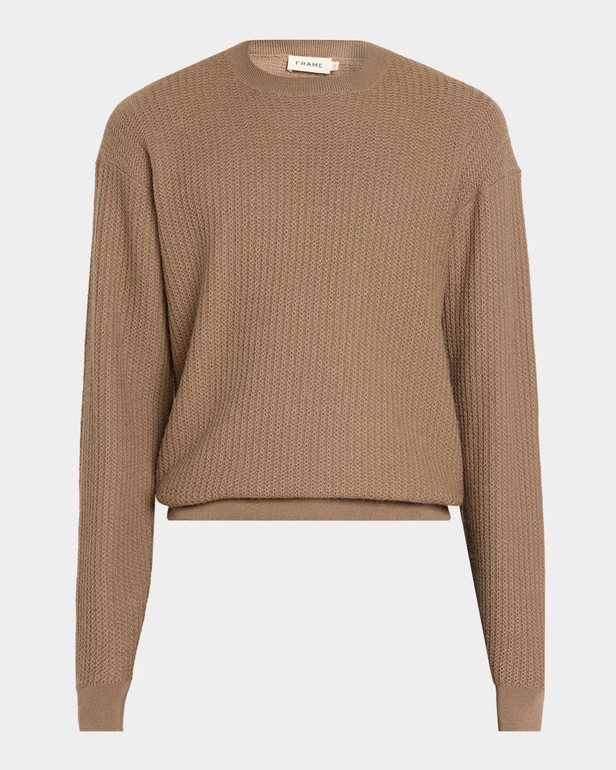 Frame Textured Wool Crewneck Sweater In Warm Mauve