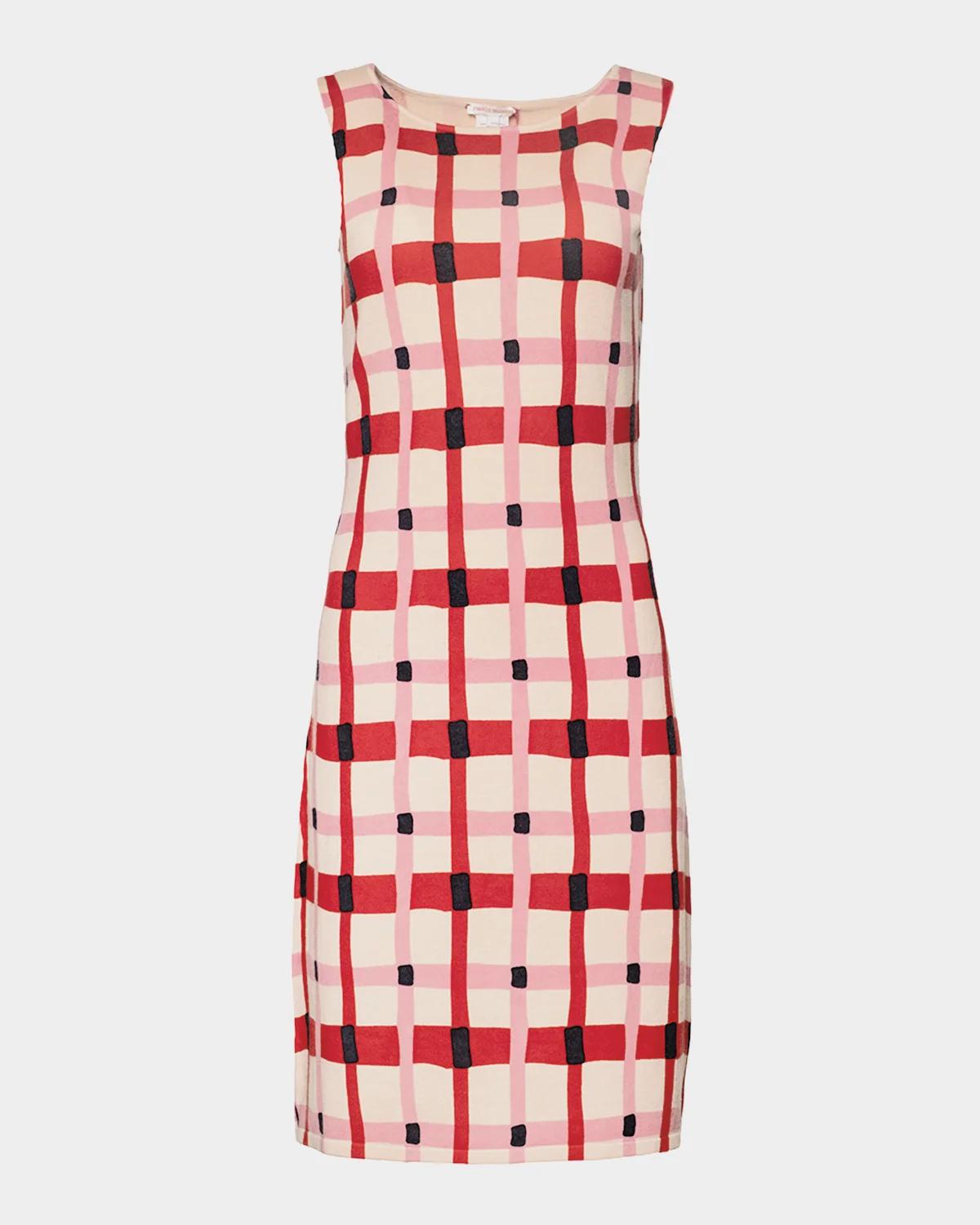 Frances Valentine Swan Check Wool Knit Midi Shift Dress