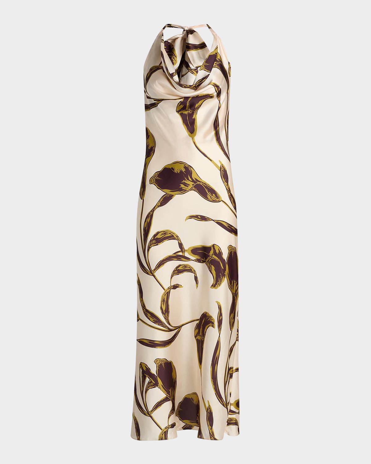 MISA Los Angeles Ida Floral Satin Midi Dress