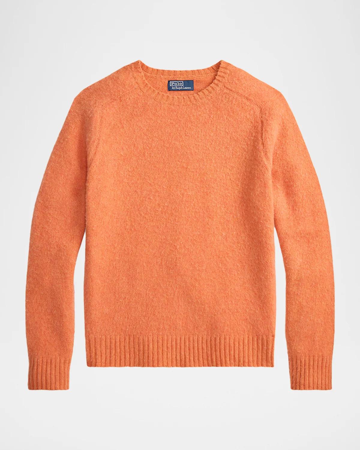 Polo Ralph Lauren Men & Apos;s Wool And Cashmere Suede Elbow-patch Crewneck Sweater In Orange