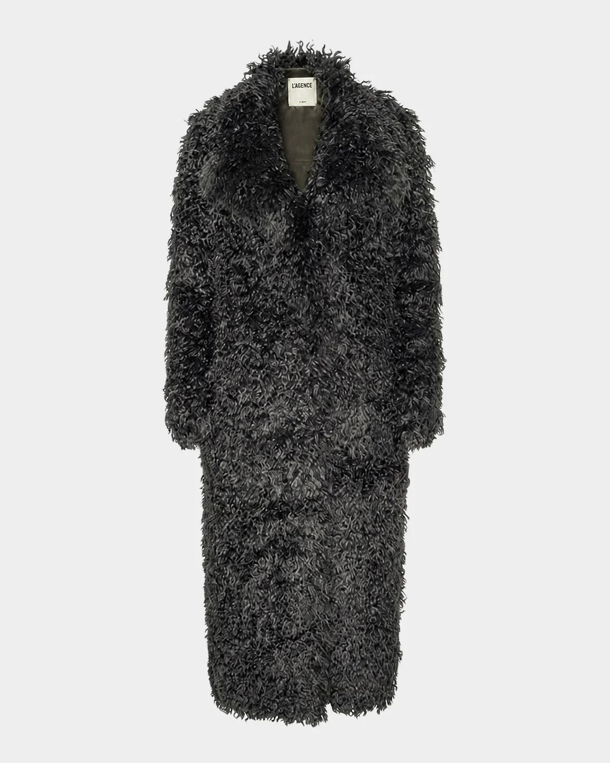 L & Apos;agence Lizbeth Long Faux Fur Coat In Grey Olive