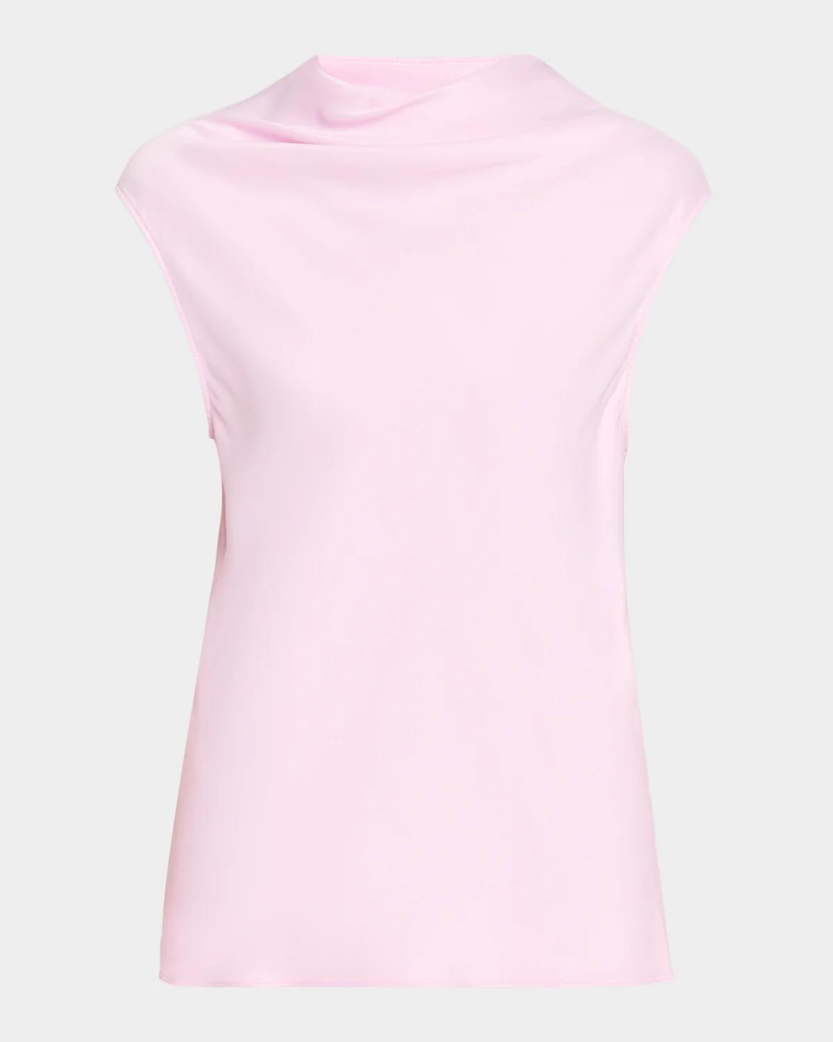 Alberta Ferretti Cowl-Neck Satin Cap-Sleeve Top