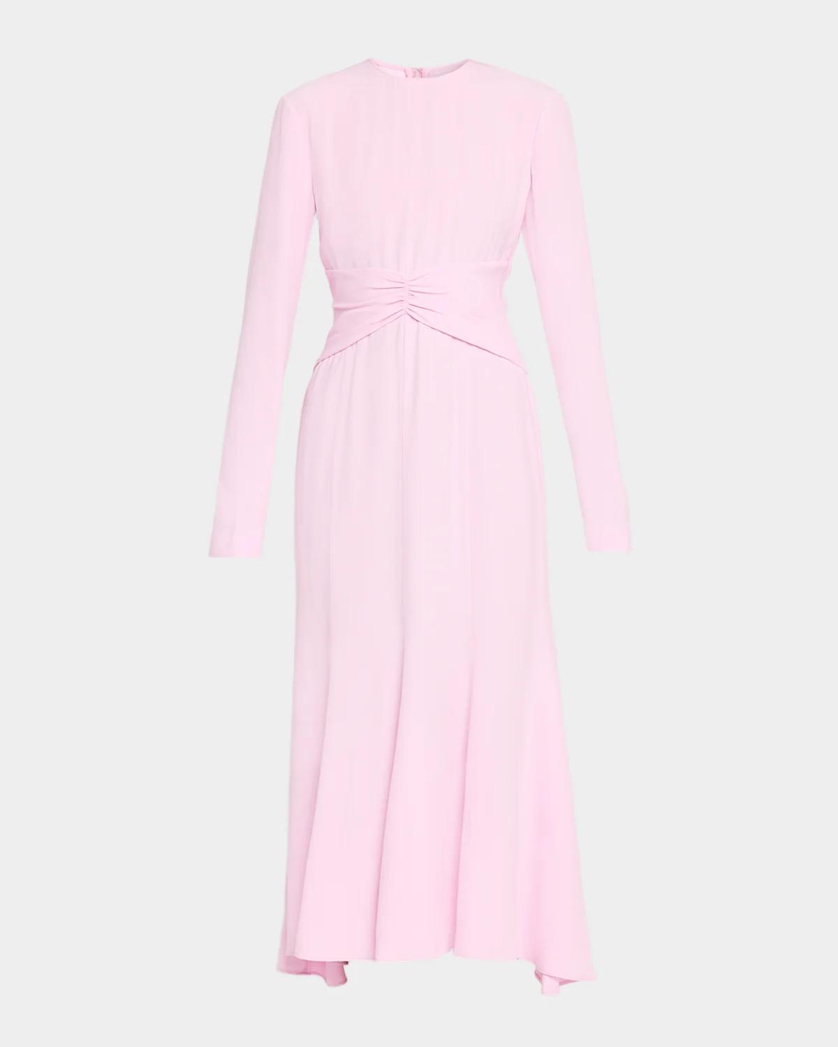 Alberta Ferretti Gathered-Waist Long-Sleeve Midi Dress