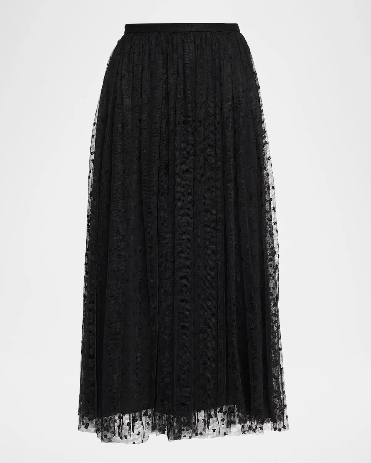 Alberta Ferretti Embroidered Tulle Midi Skirt