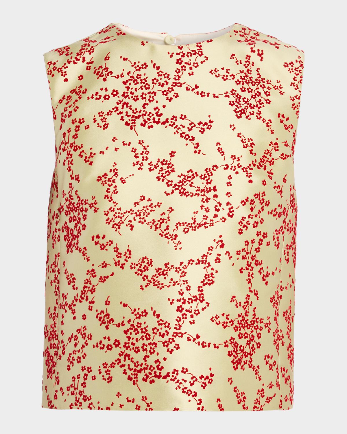 Alberta Ferretti Floral-Print Mikado Silk Sleeveless Top