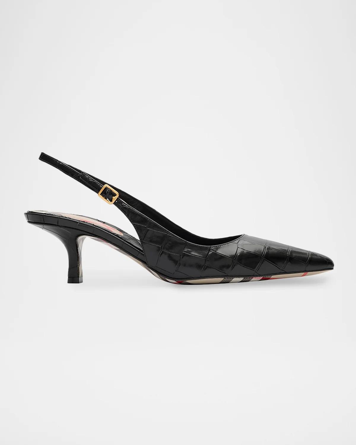 Burberry Dame Crocodile-Embossed Leather Slingback Pumps