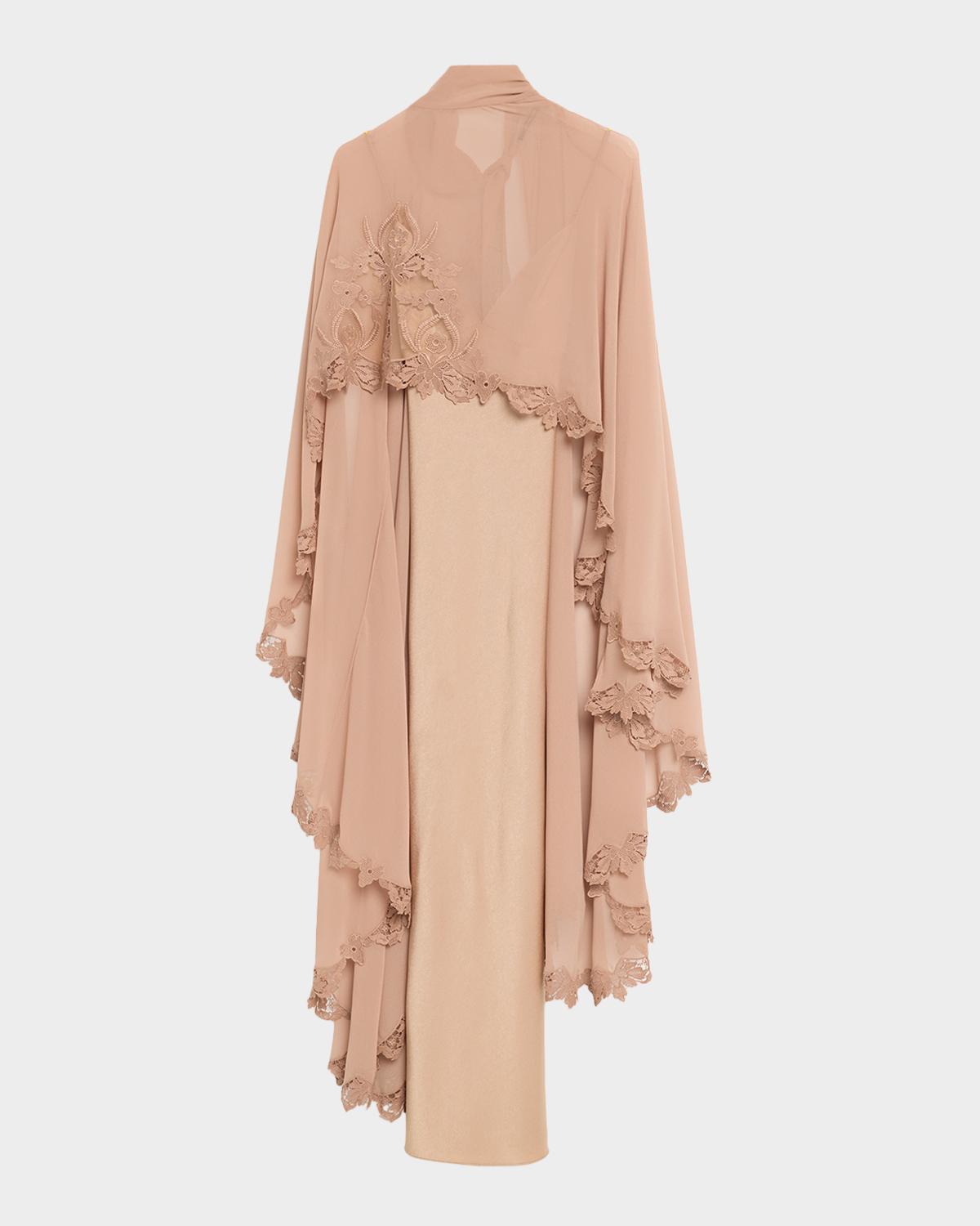 Kobi Halperin Carmen Satin A-Line Cape Maxi Dress