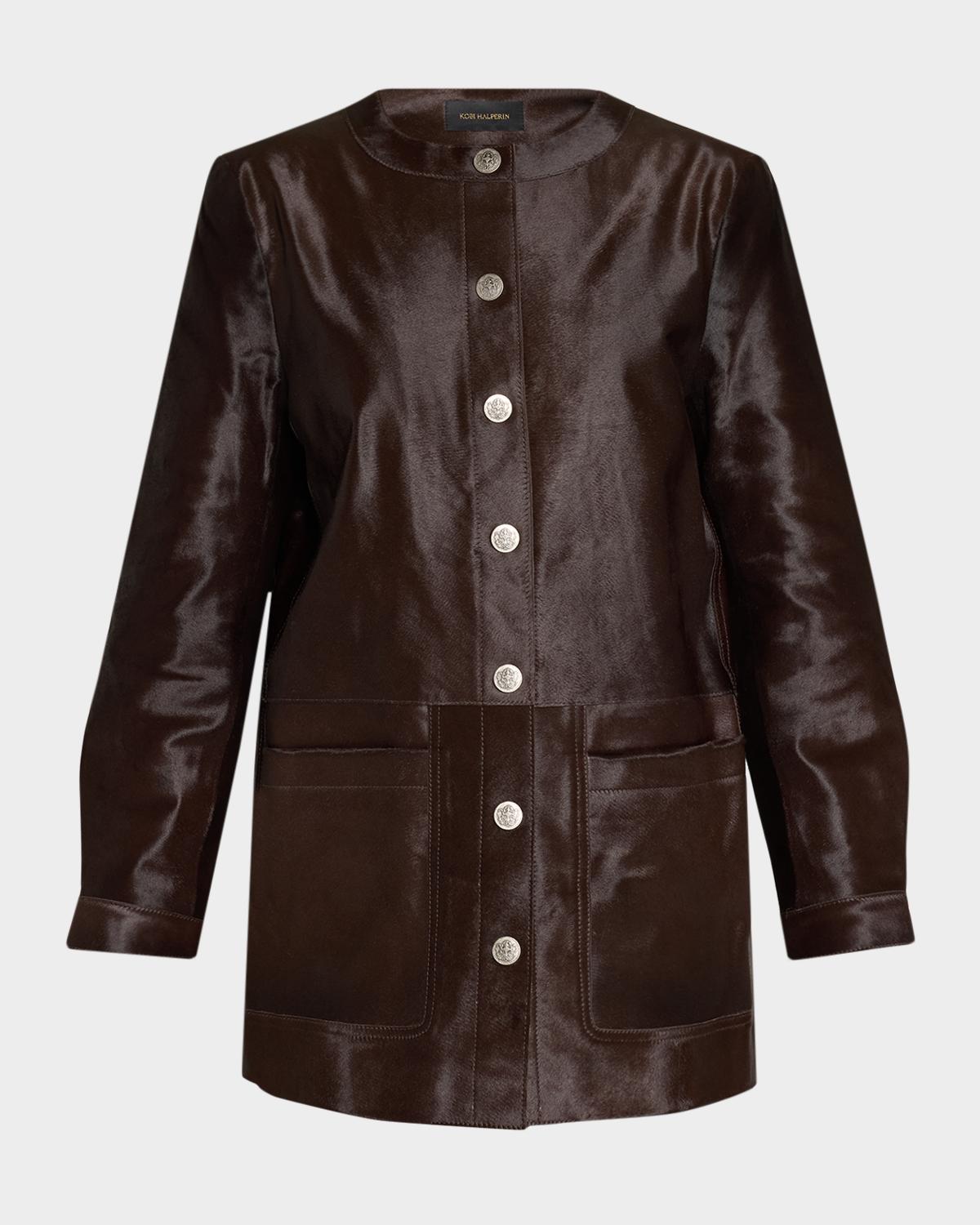 Kobi Halperin Lisa Leather & Calf Hair Button-Front Coat