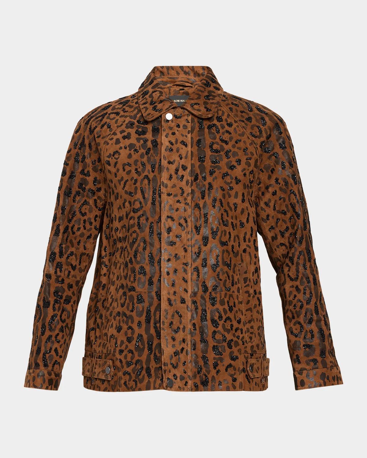 Kobi Halperin Lana Beaded Animal-Print Suede Jacket