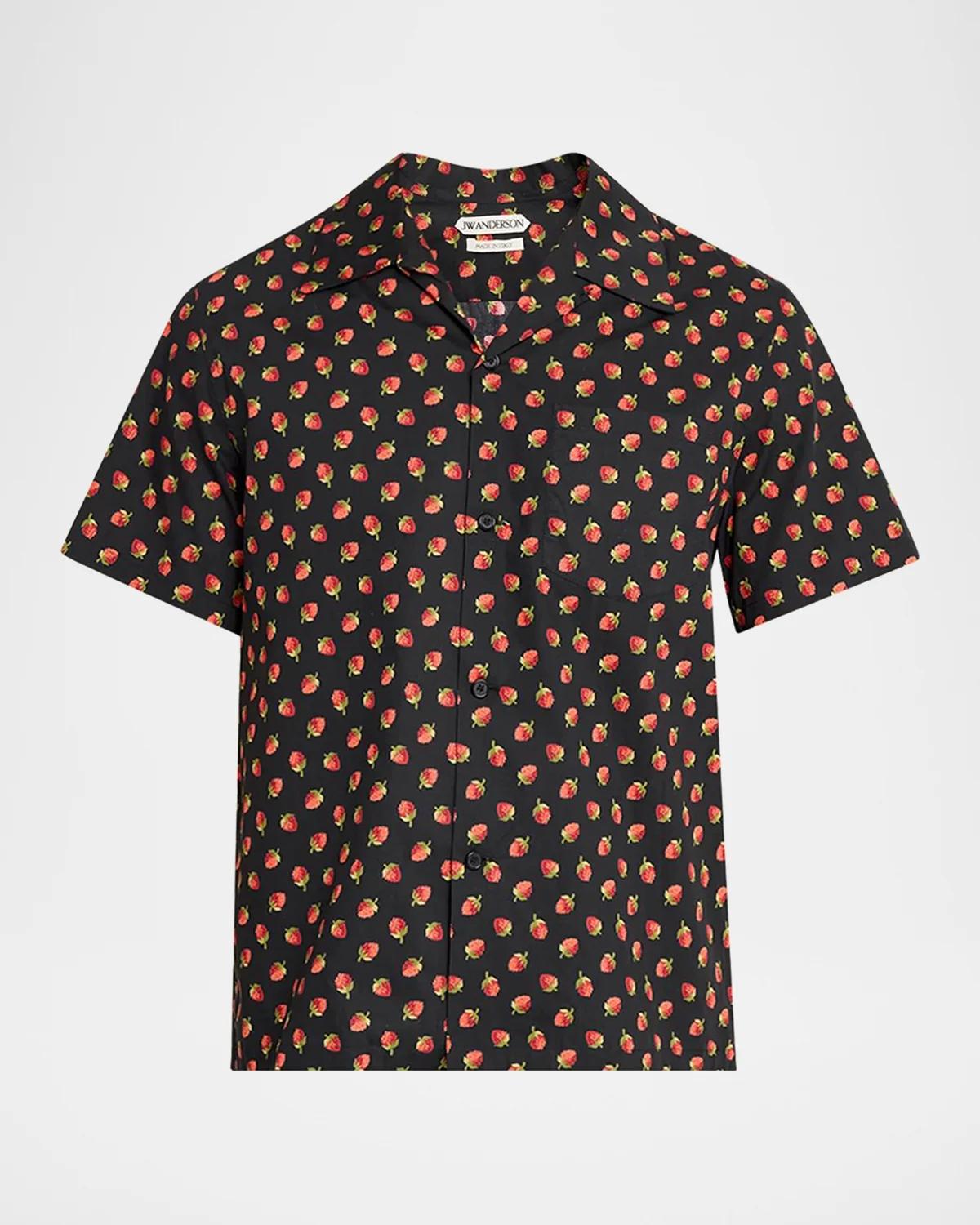 JW Anderson Strawberry-Print Cotton Camp Shirt