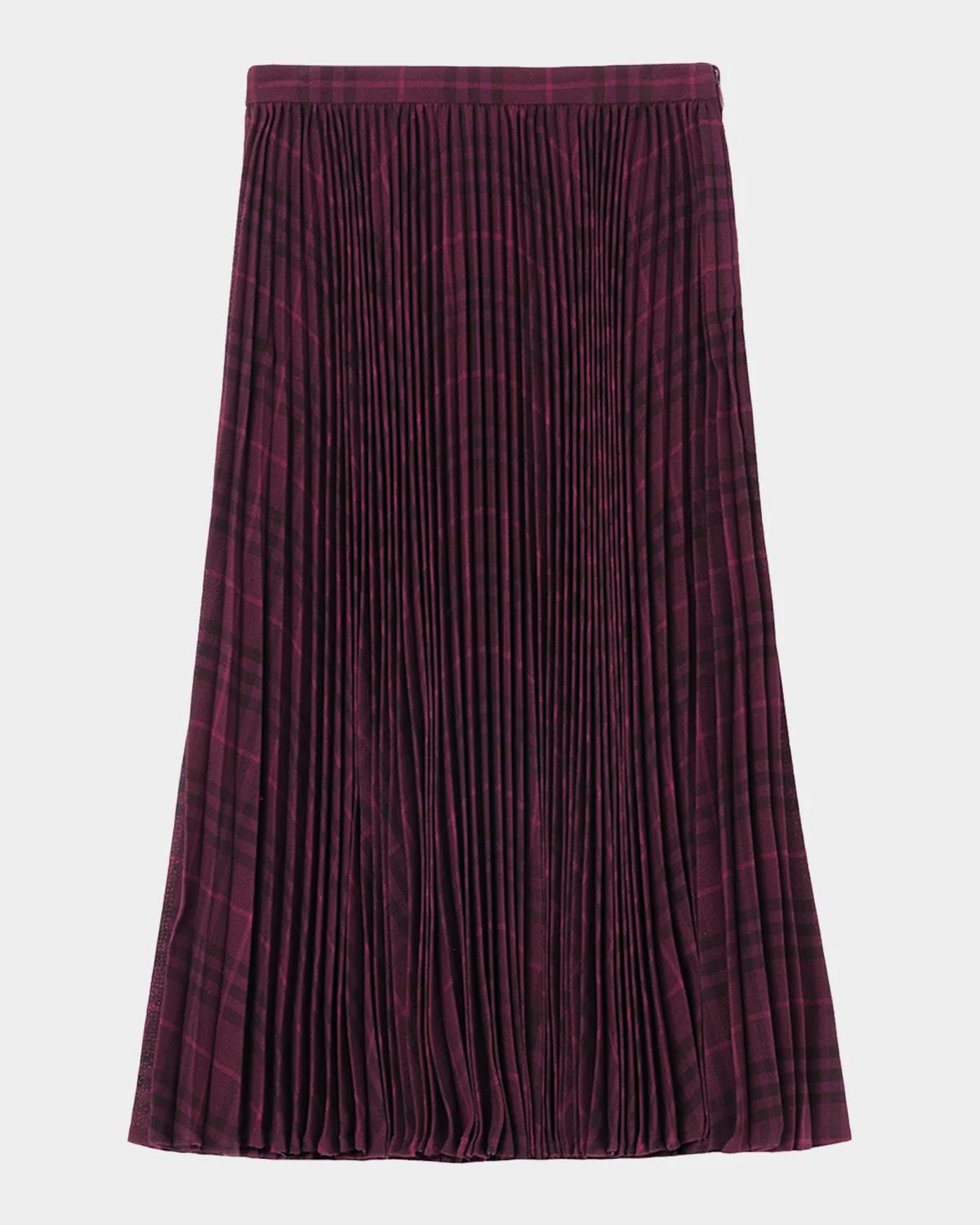 Petal Pleated Plaid Midi Skirt