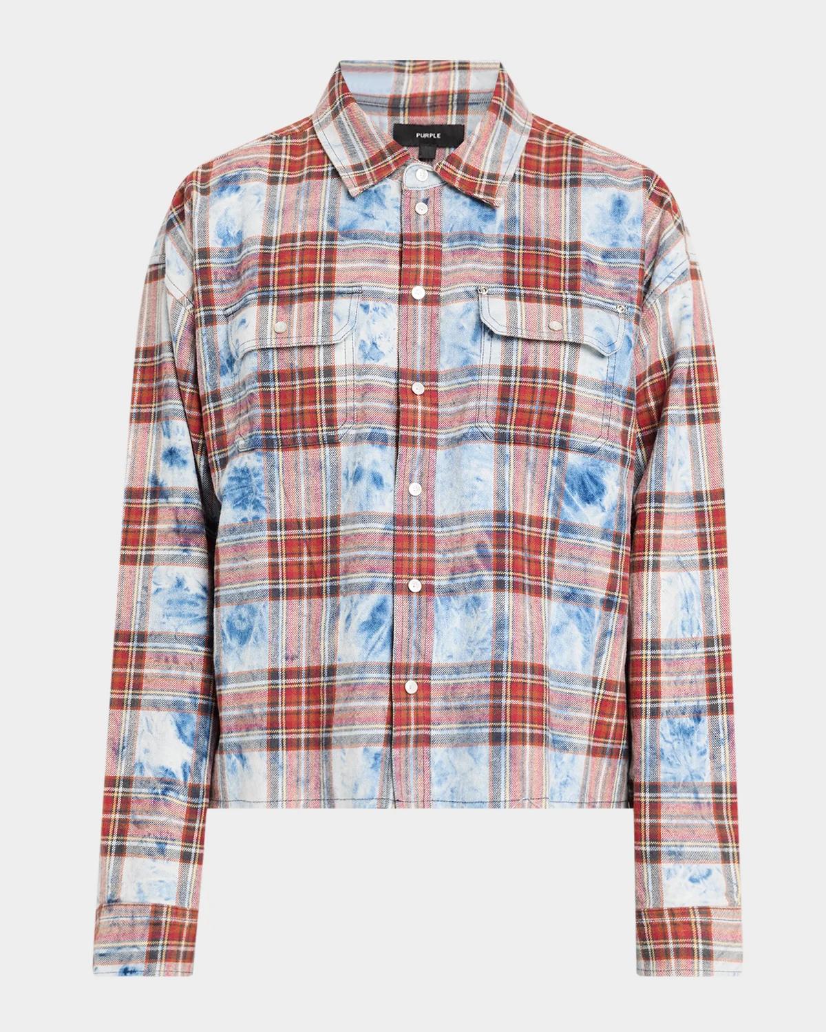 PURPLE Plaid Embellished Cotton Shirt