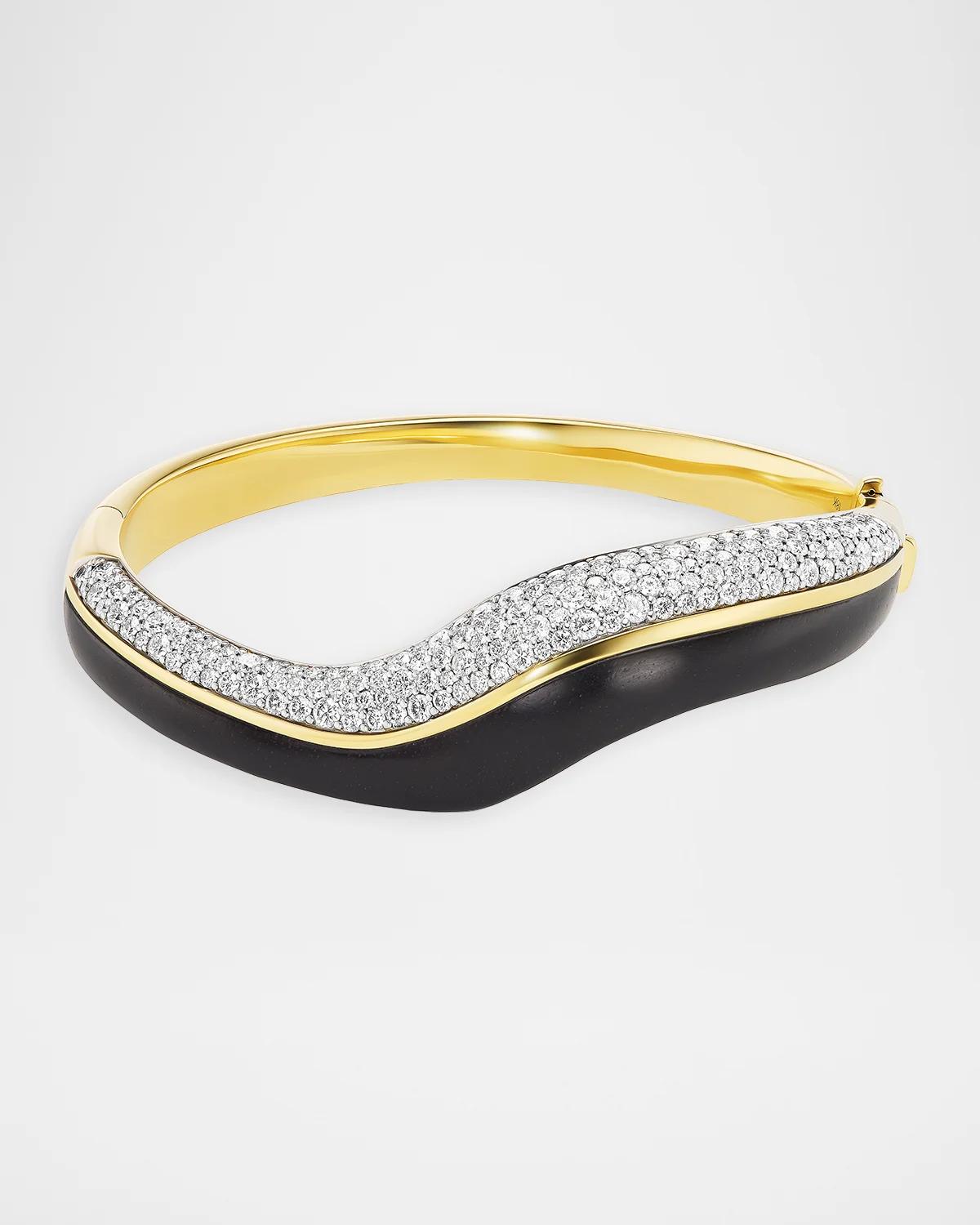 18K Yellow Gold Wave Bracelet, Ebony