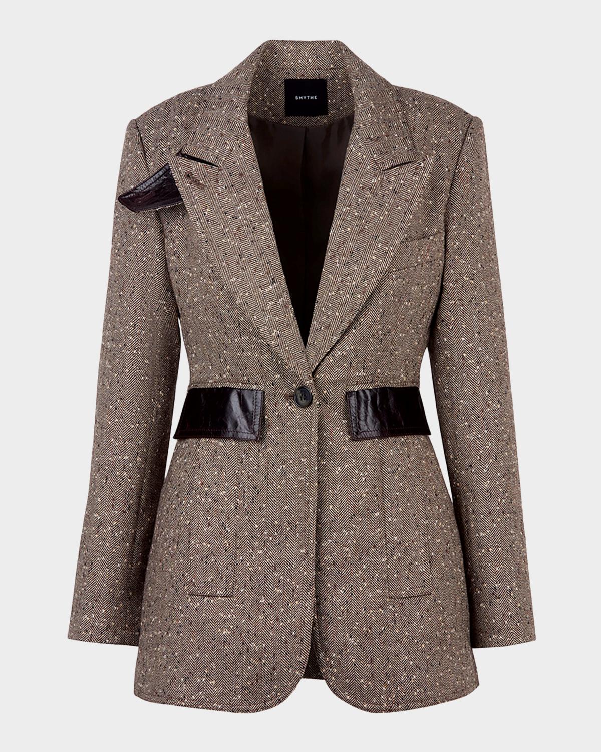 Smythe Herringbone Tweed Tailored Boyfriend Blazer
