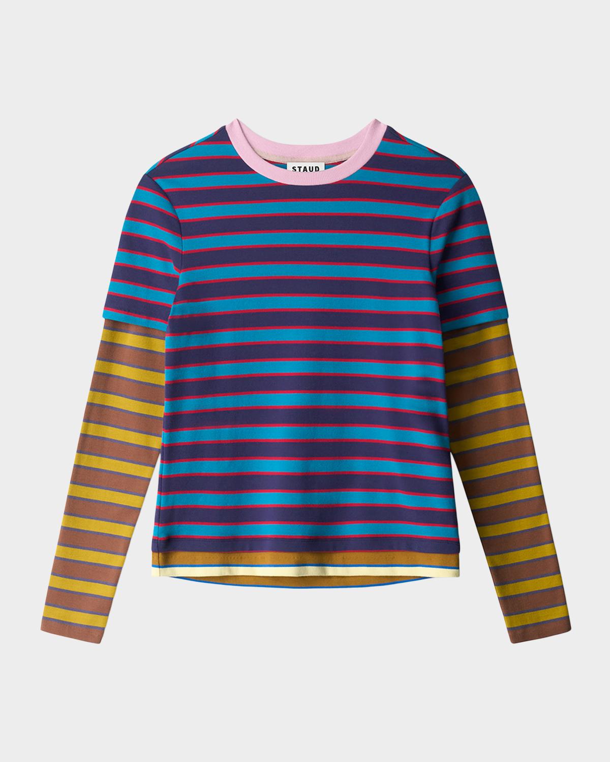 STAUD Dillon Striped Stretch-Cotton Top