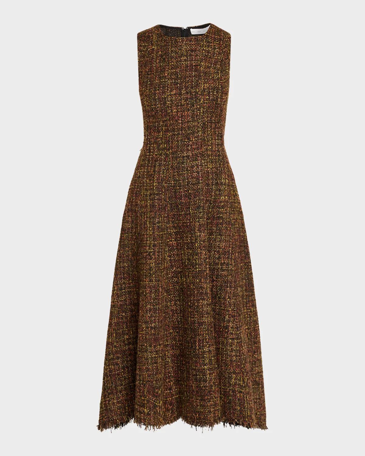 Proenza Schouler Beatrix Sleeveless Tweed Midi Dress In Henna Mult