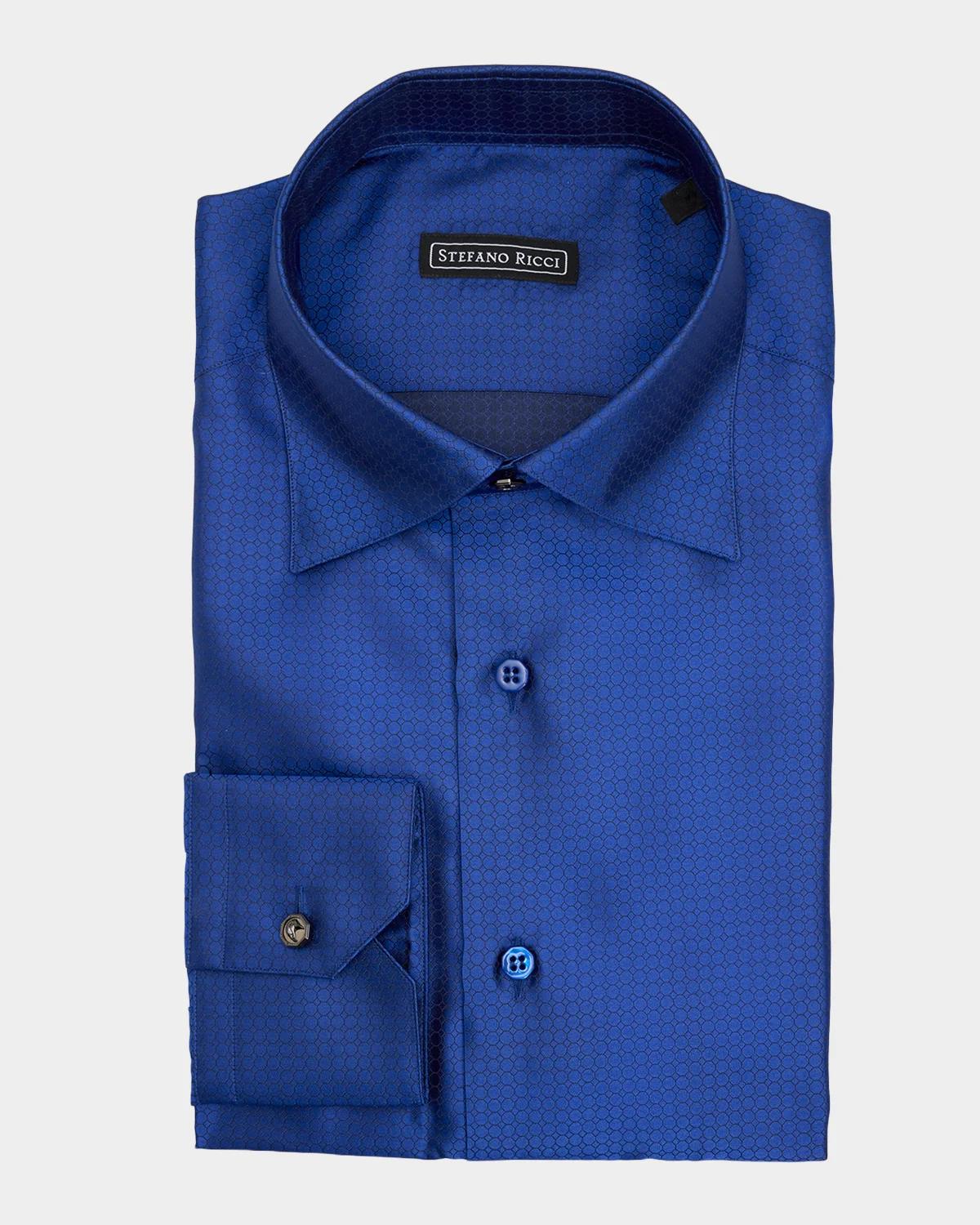 Men & apos;s Micro-Hexagon-Print Silk Dress Shirt
