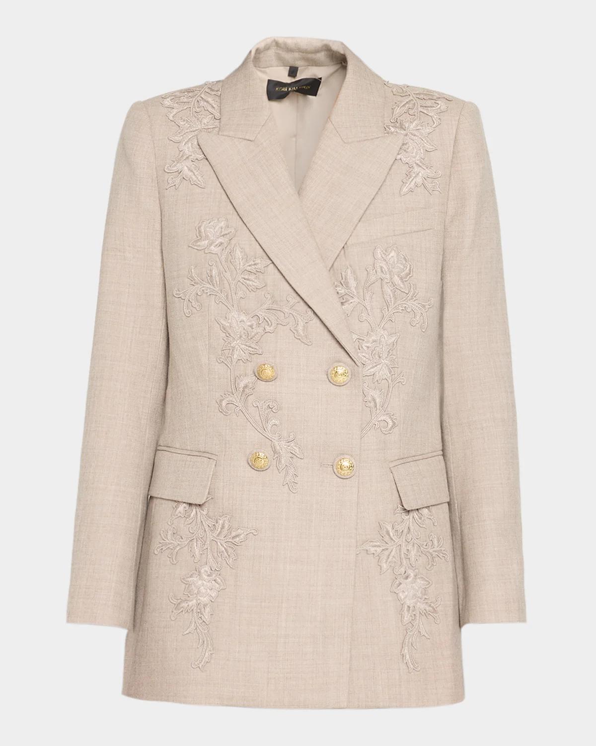 Kobi Halperin Violet Floral-Embroidered Wool Jacket