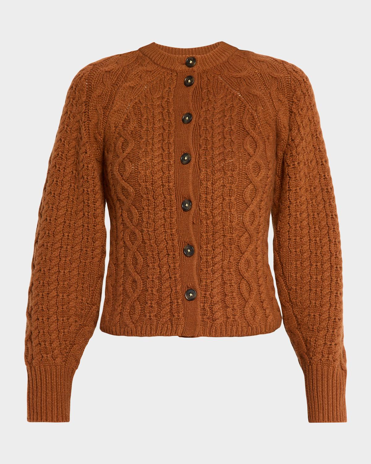 Guest in Residence Sculpted Cashmere-Wool Cable-Knit Cardigan