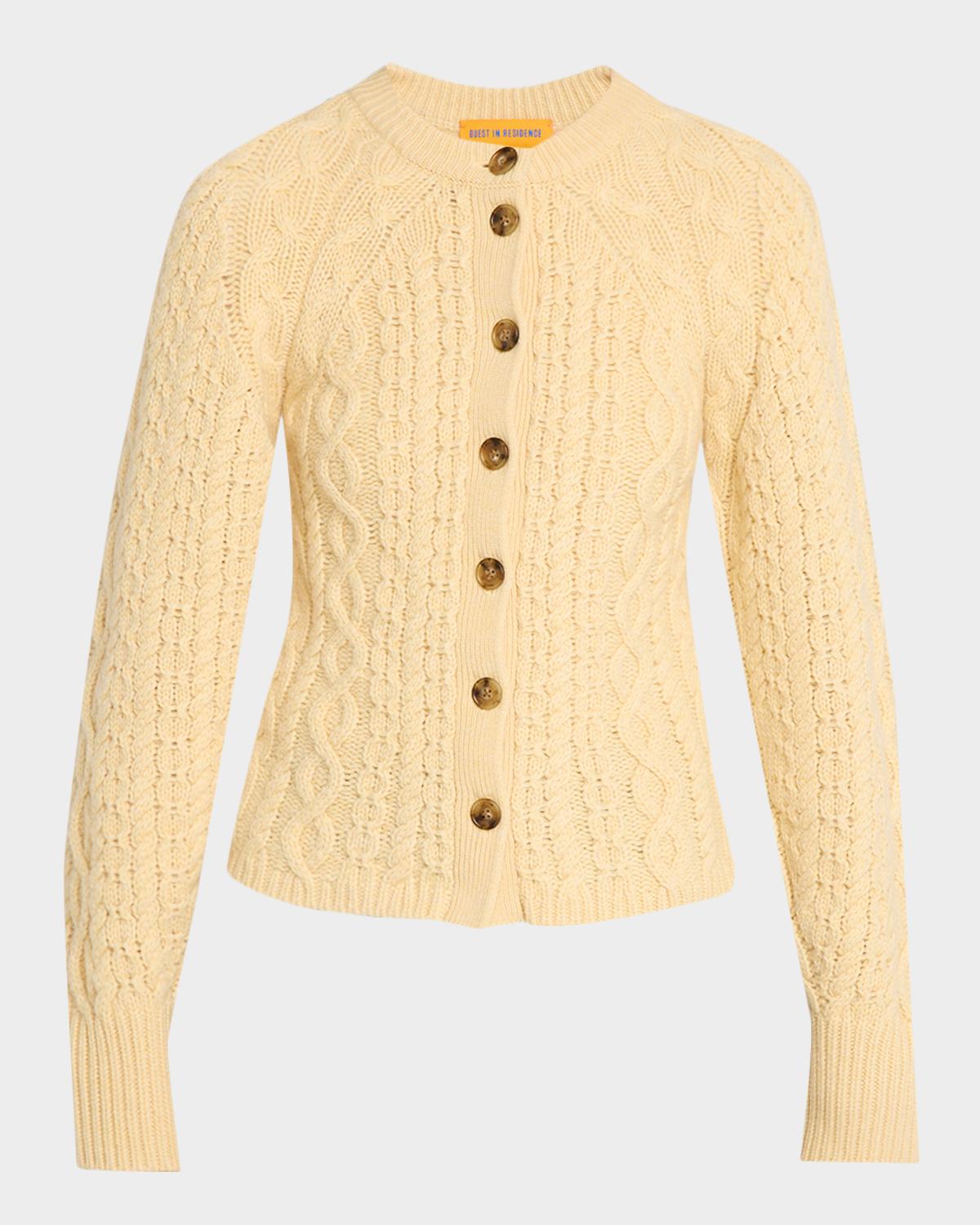 Guest in Residence Sculpted Cashmere-Wool Cable-Knit Cardigan