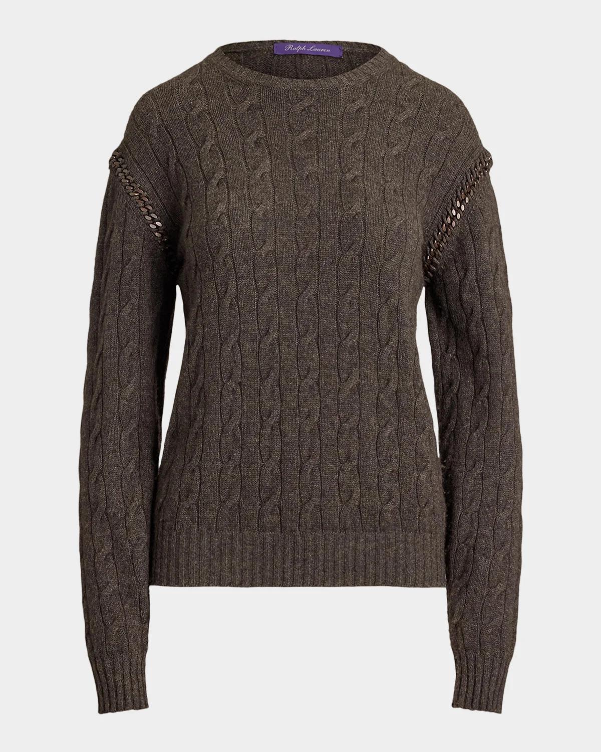 Ralph Lauren Collection Chain-Trim Cable Cashmere Sweater